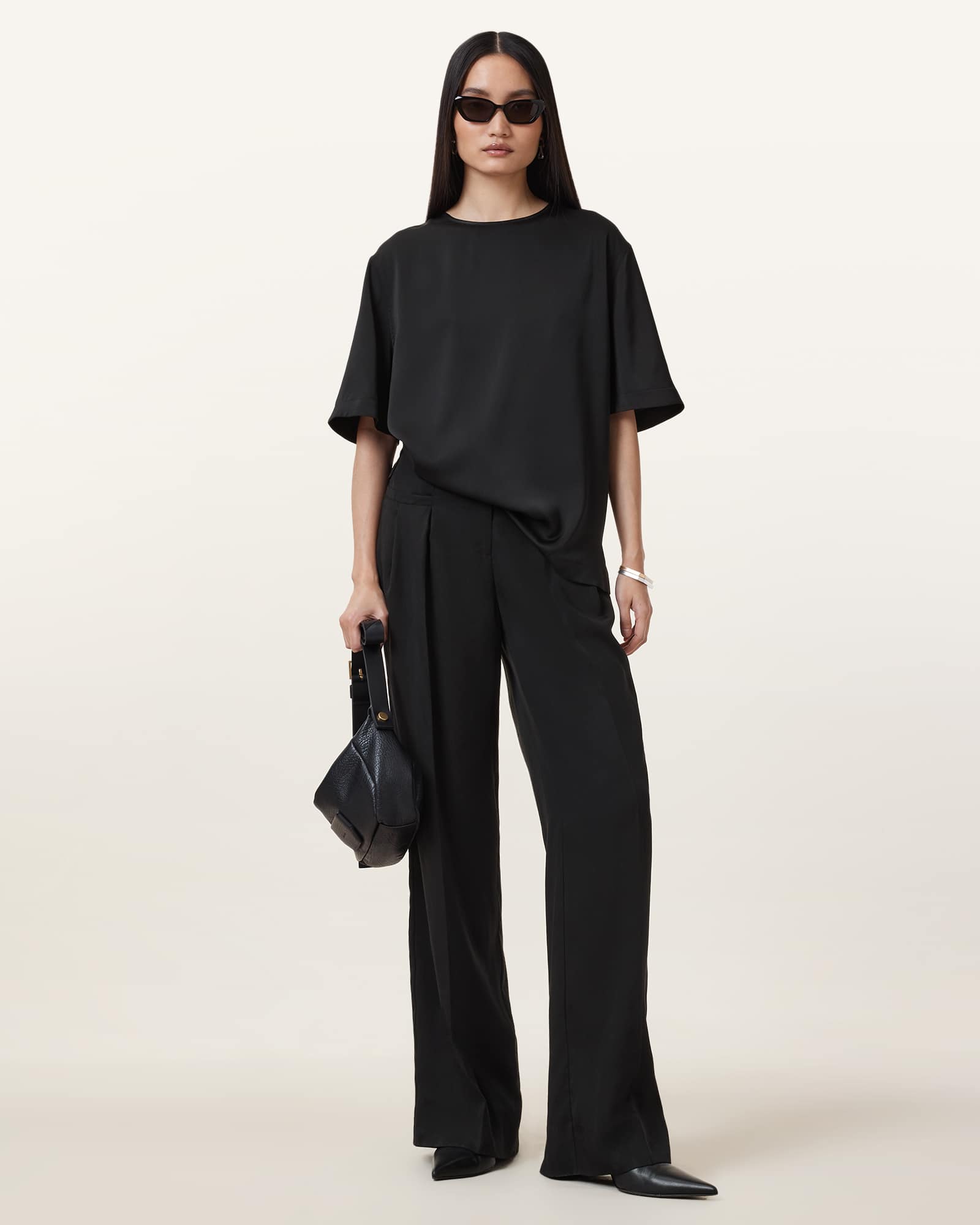 Allsaints Women's Zenni Mid Rise Wide Leg Trousers - Size  14