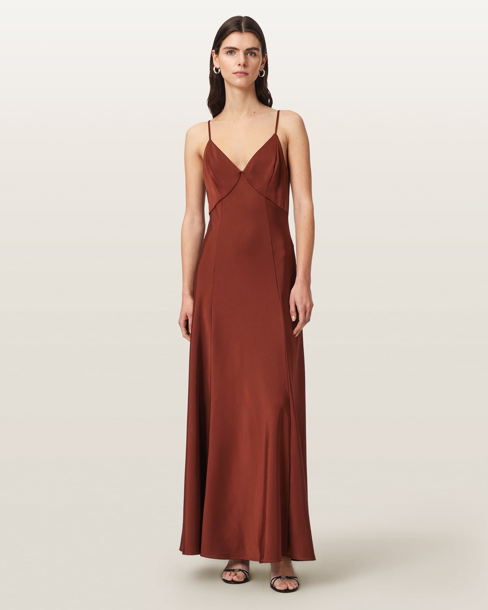 Allsaints Women's Brown Irina Maxi Slip Dress - Size  16
