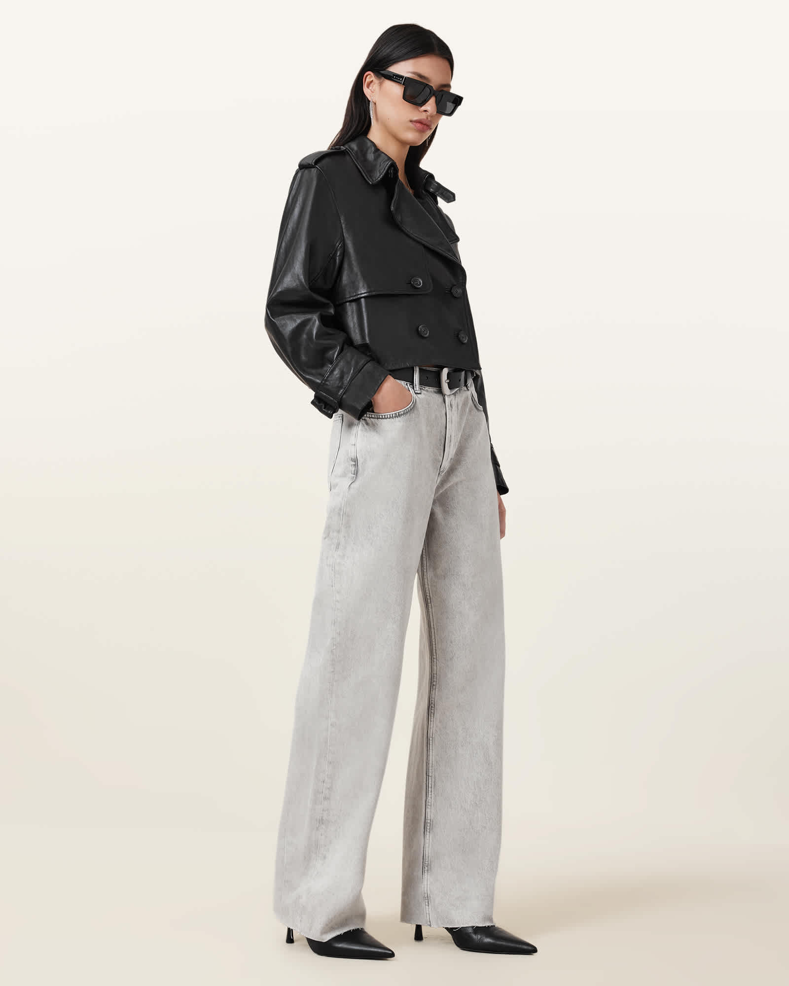 AllSaints Wendel Straight Leg Denim Jeans,, Grey