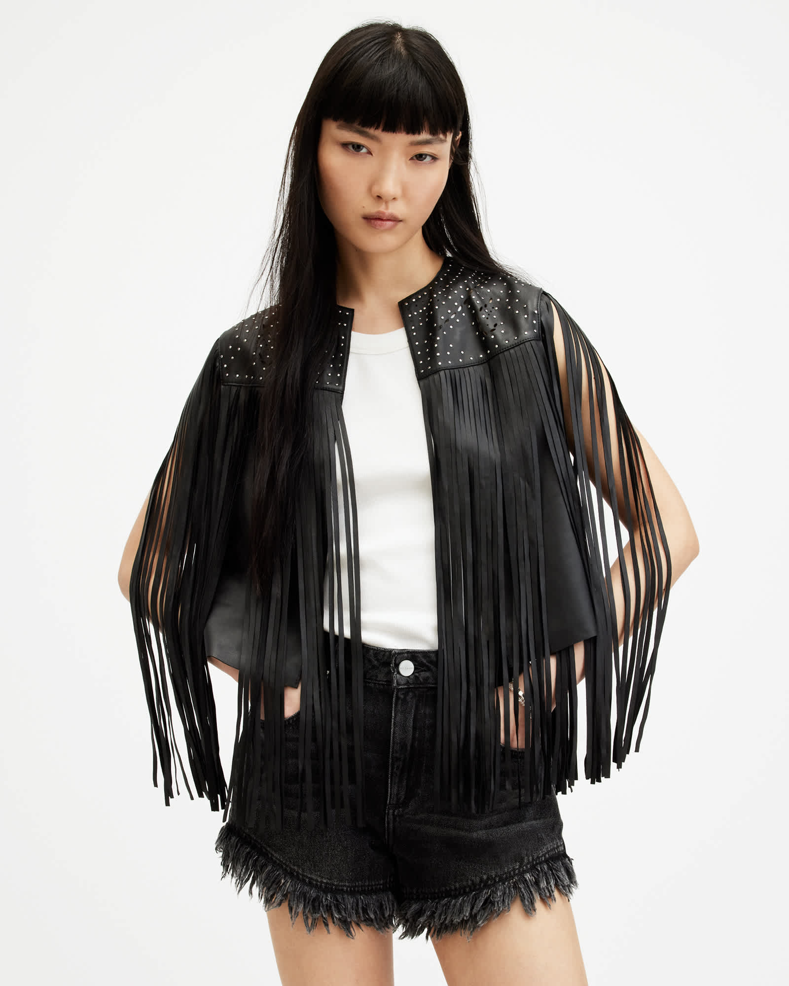 Allsaints Women's Elias Astral Leather Tassel Gilet - Size  Xs