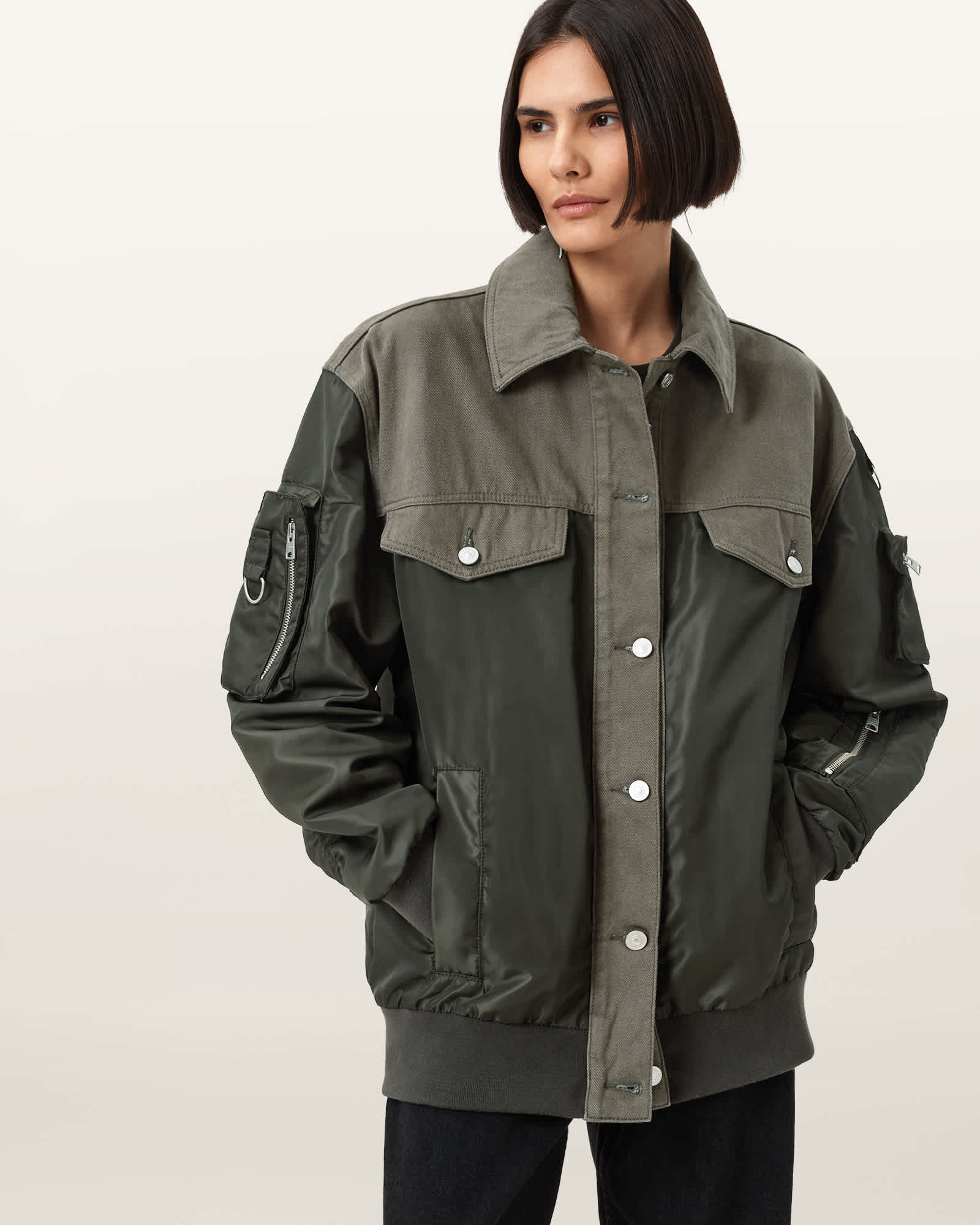 Allsaints Main: 100% Cotton Verity Relaxed Fit Bomber Jacket In Green