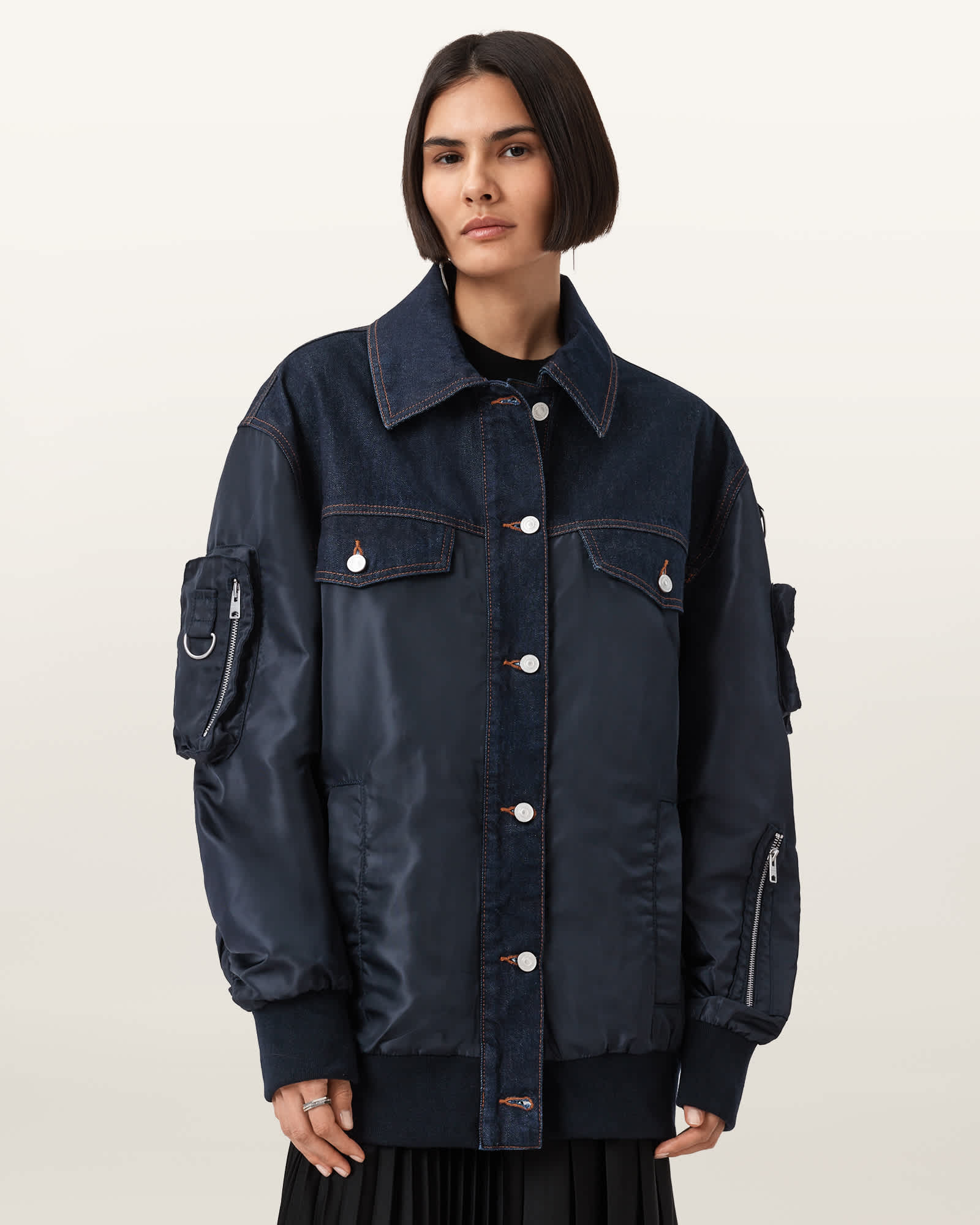 Allsaints Verity Relaxed Fit Bomber Jacket In Blue