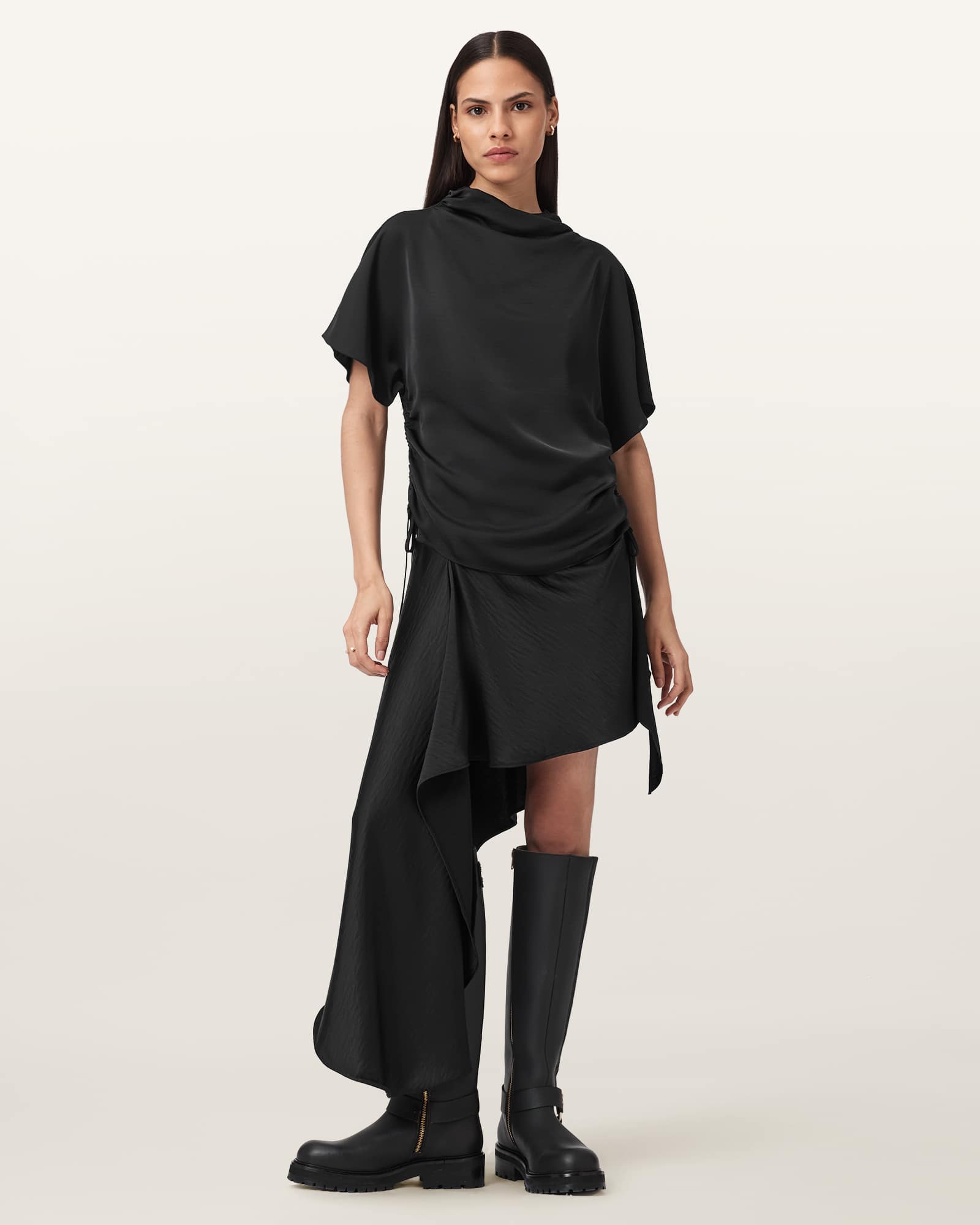 Allsaints Leslie Short Sleeve Top In Black