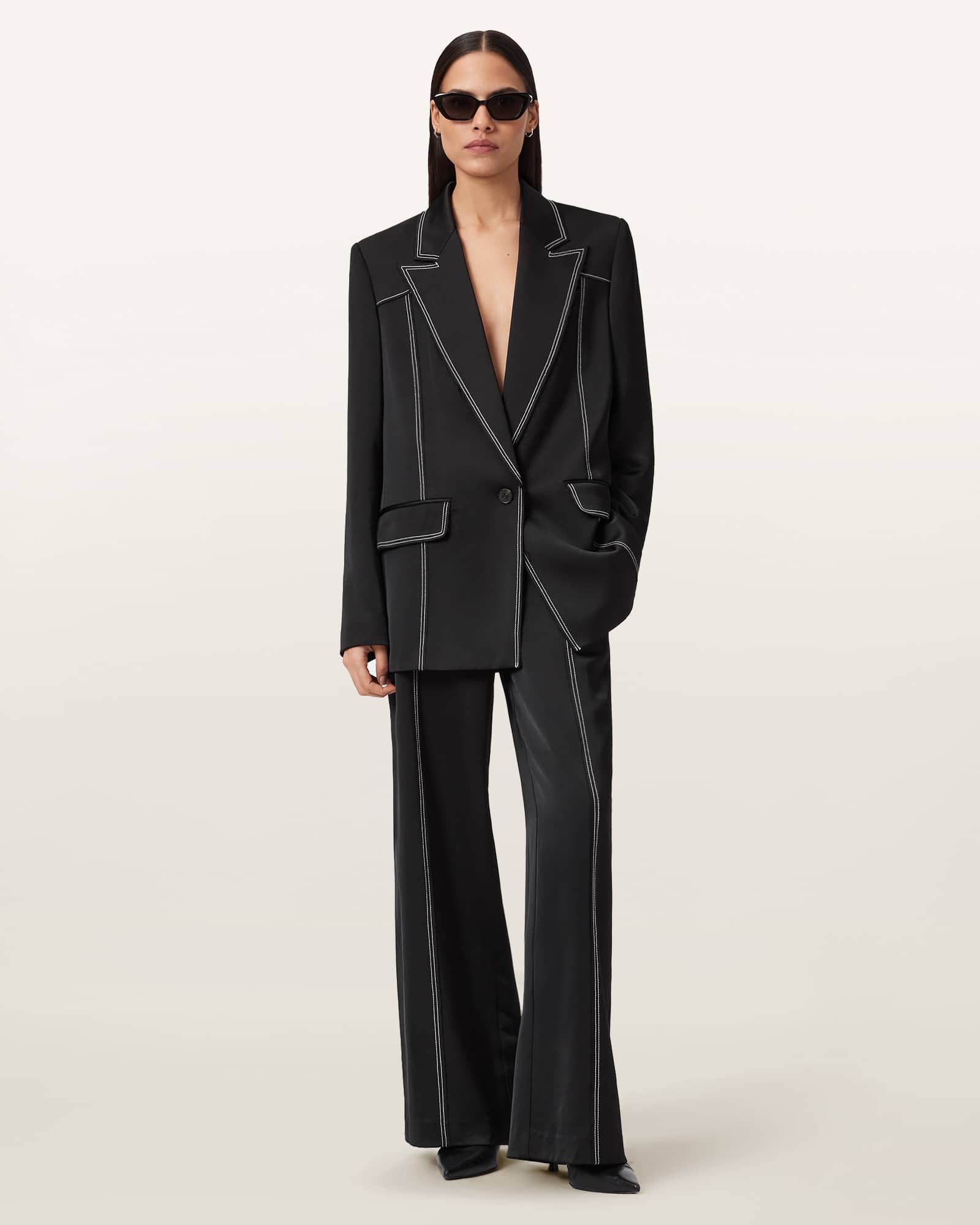 AllSaints Theah Wide Leg Trousers,, Black
