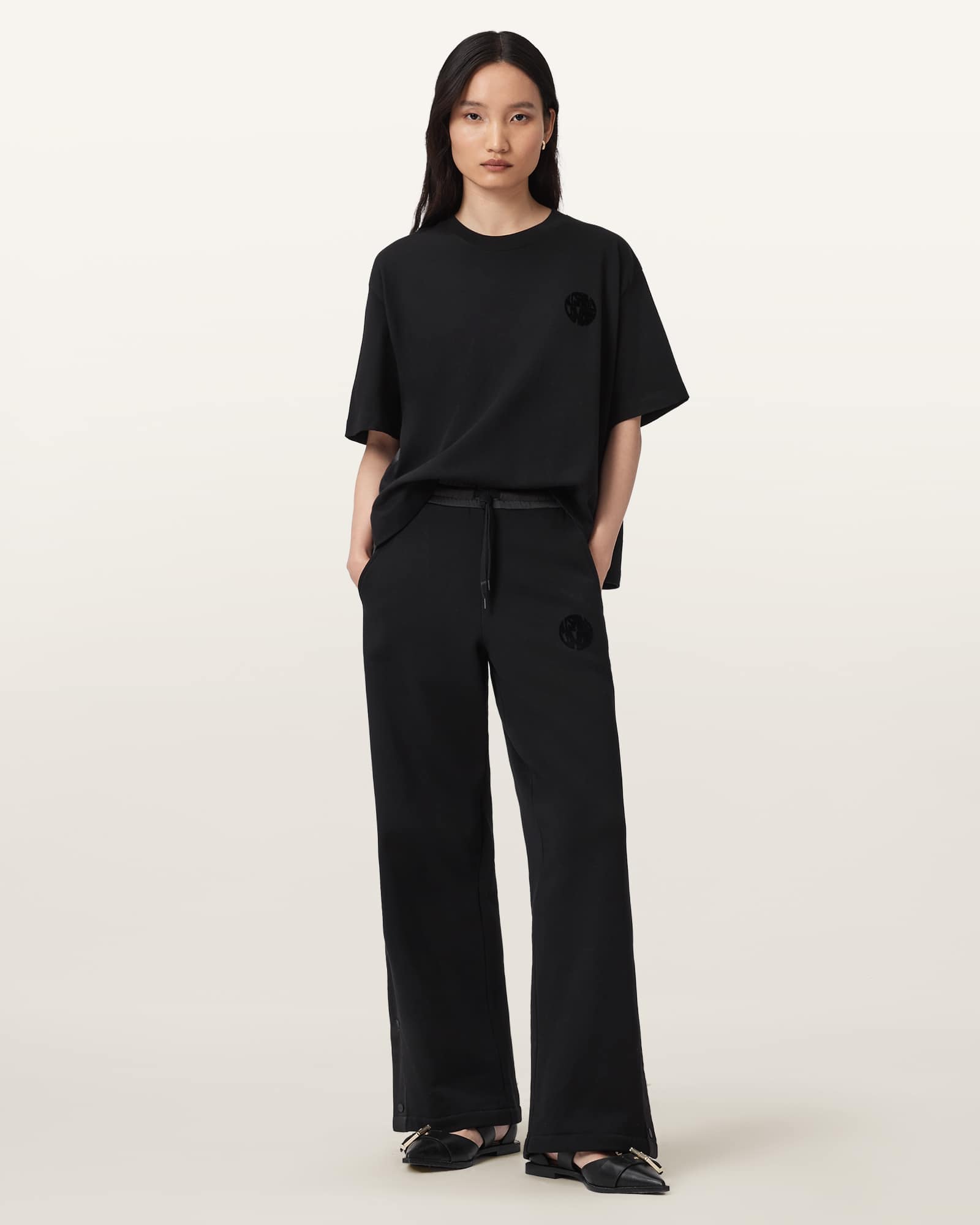Allsaints Main: 100% Organic Cotton Zanda Baggy Fit Joggers In Black