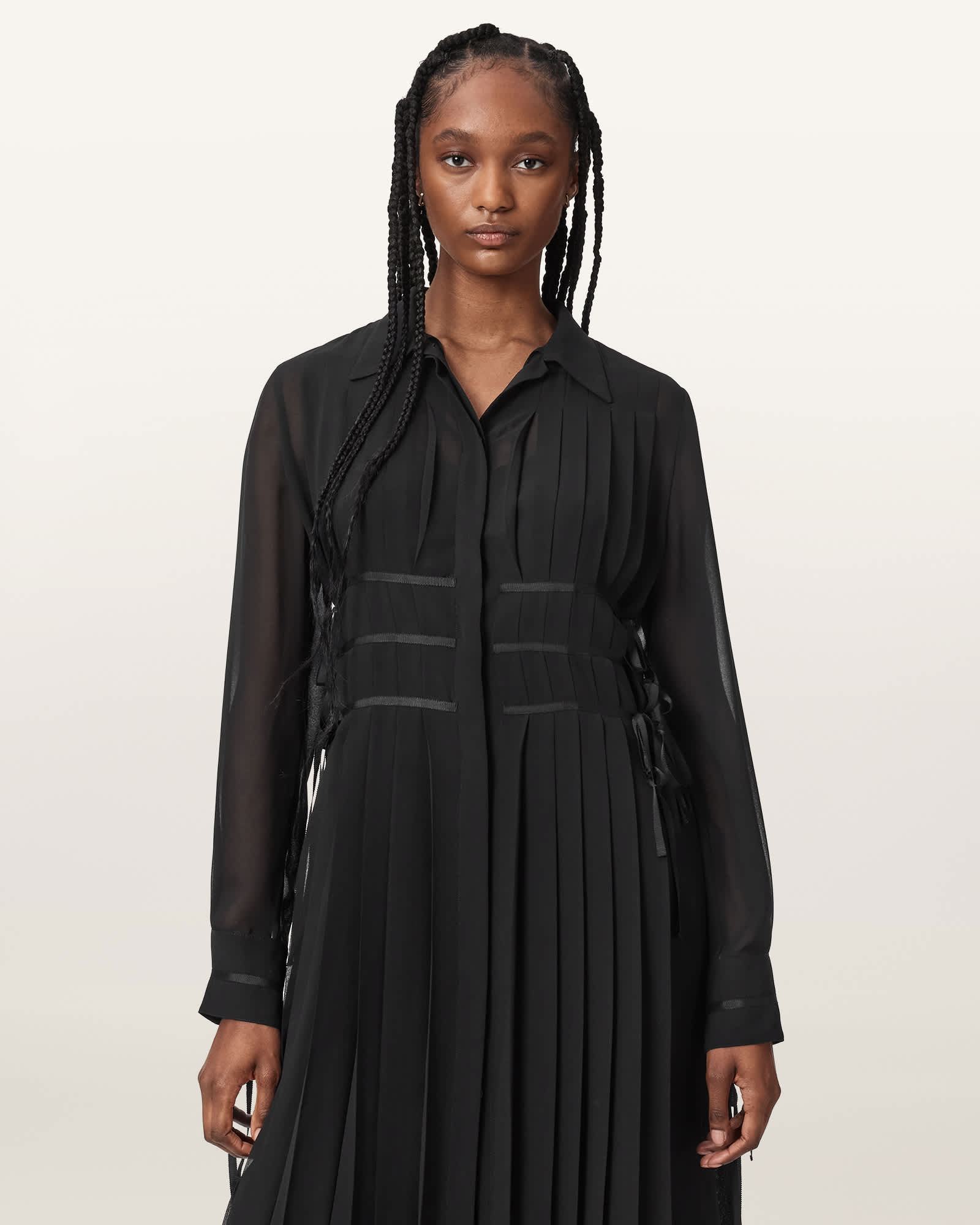 AllSaints Kass Pleated Shirt Maxi Dress
