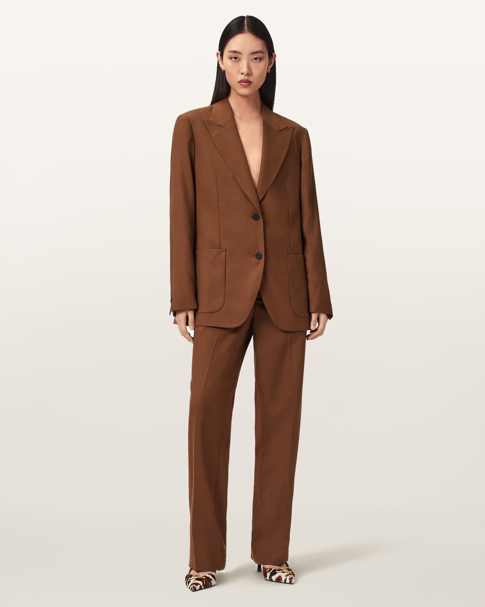AllSaints Beck Straight Leg Trousers,, Brown