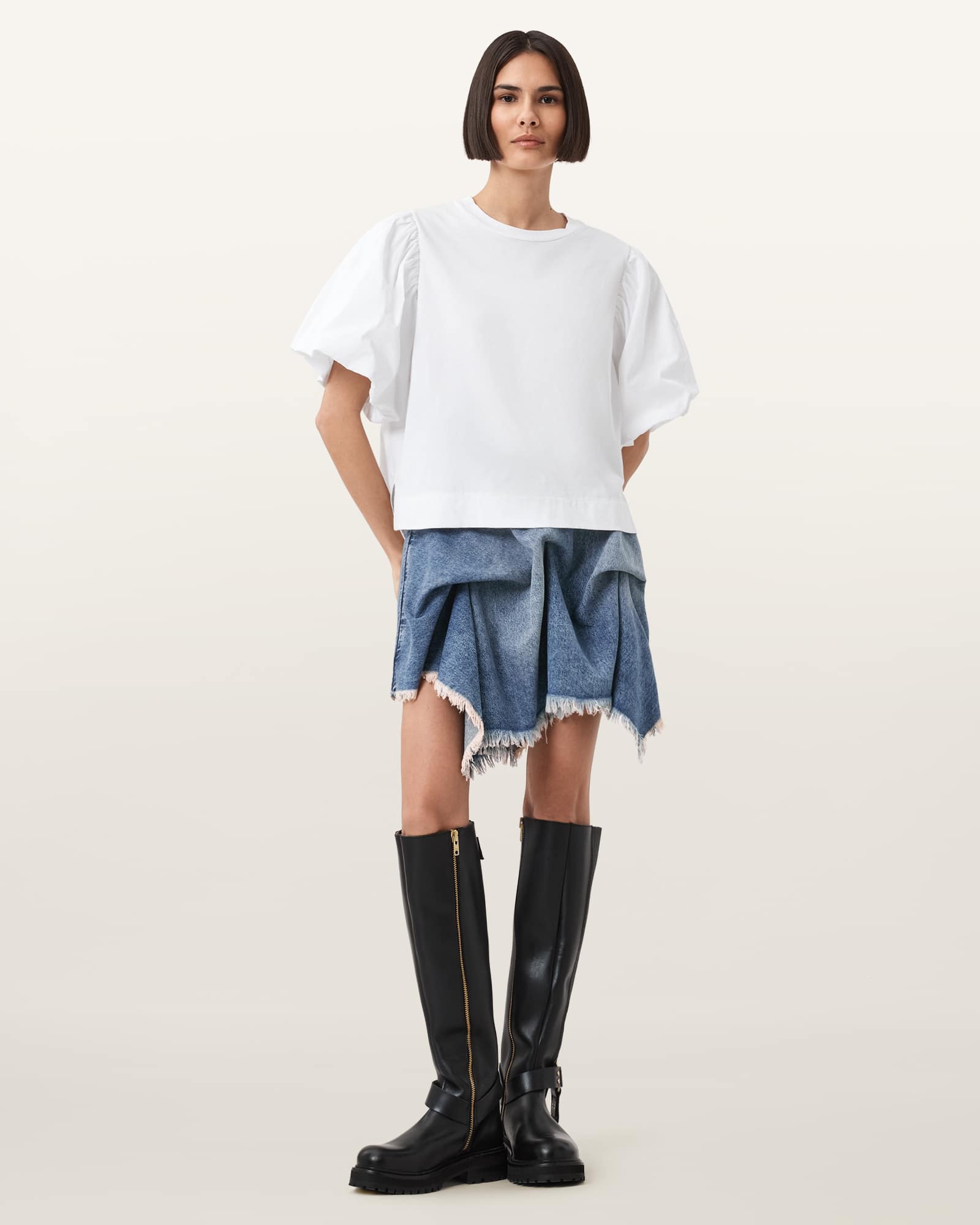 AllSaints Cotton Crissy Denim Mini Skirt, Size: UK 10/US 6