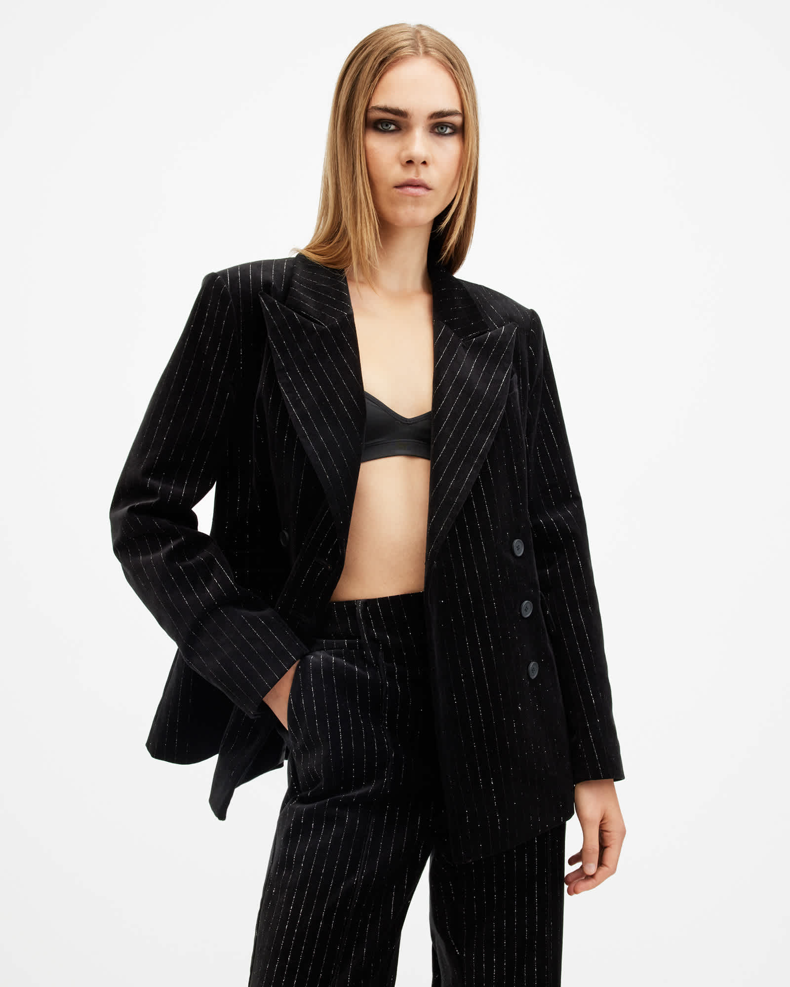 Allsaints Women's Sevenh Tailored Velvet Blazer - Size  16