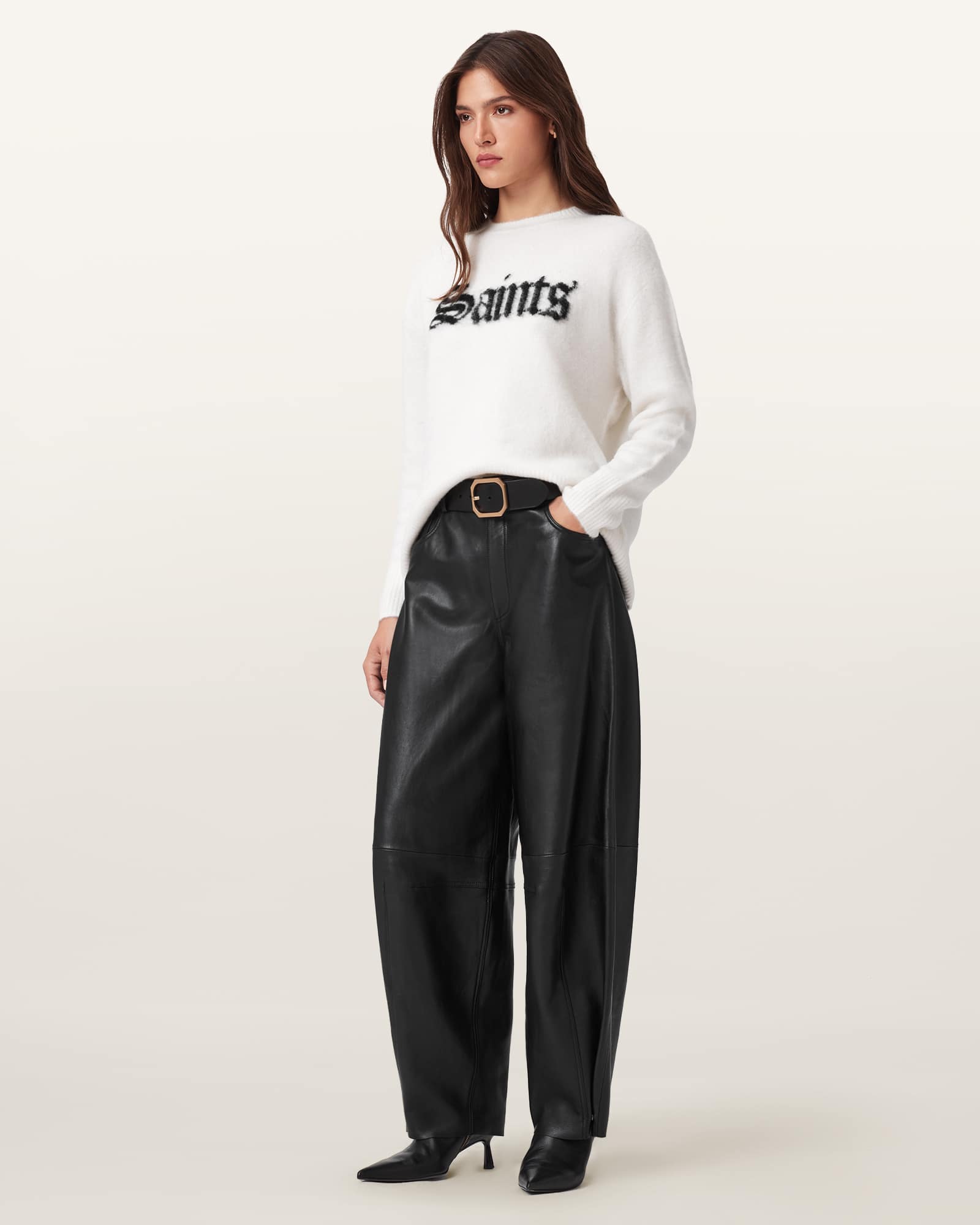 Allsaints Women's Jett Wide Leg Leather Trousers - Size  16