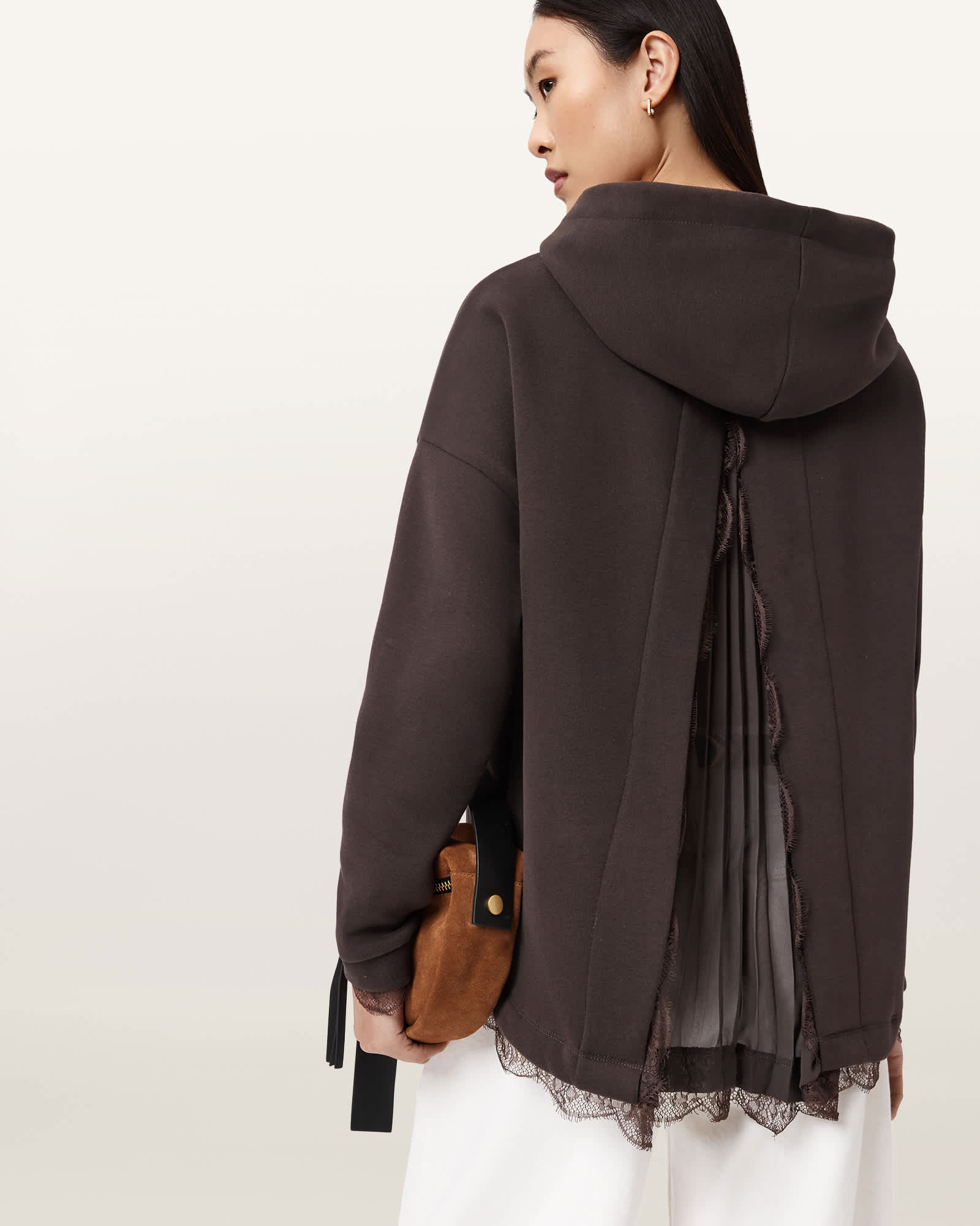 AllSaints Cotton Nia Lace Relaxed FIt Hoodie, Size: M
