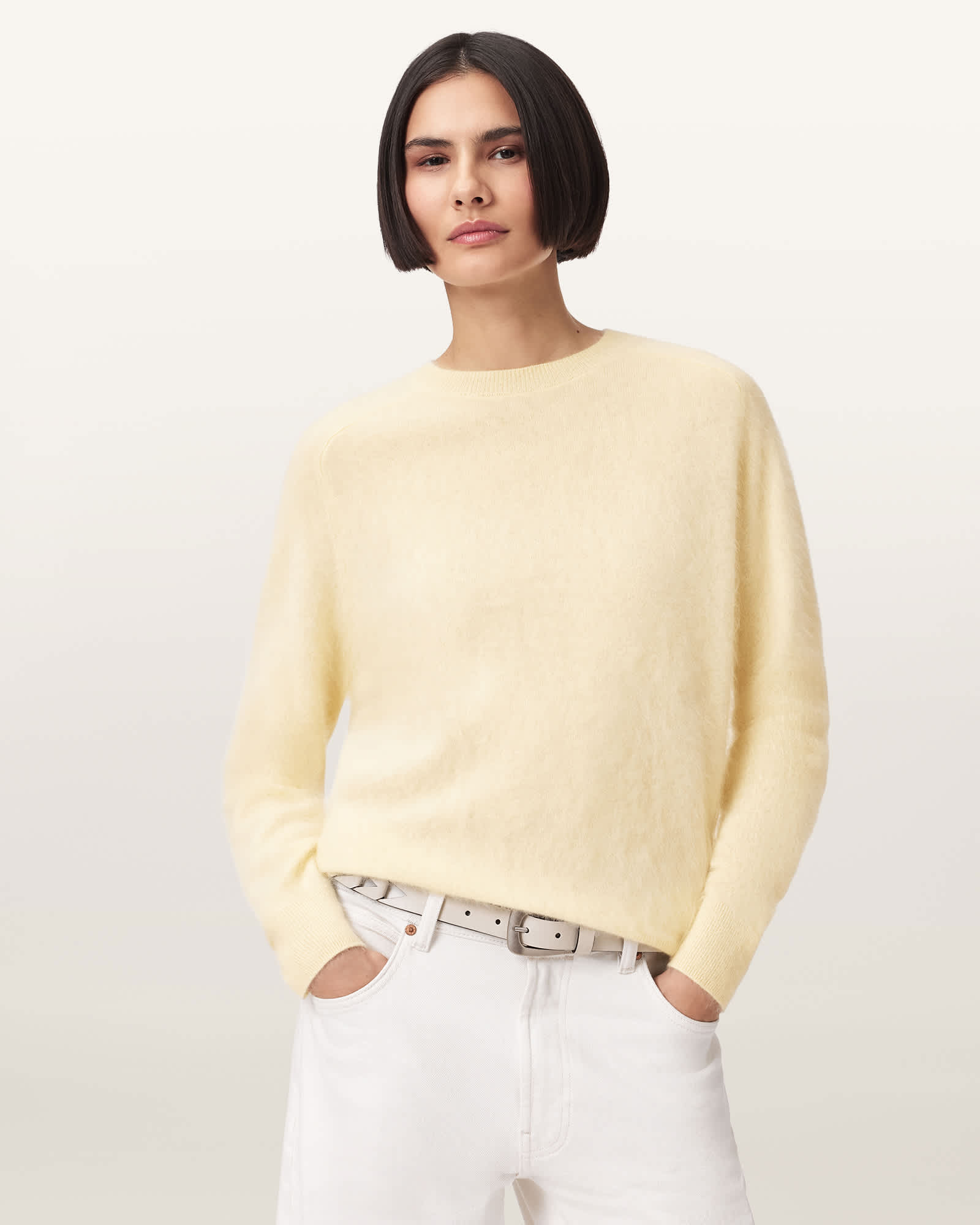 AllSaints Rebel Cashmere Crew Neck Jumper,, Hay Yellow