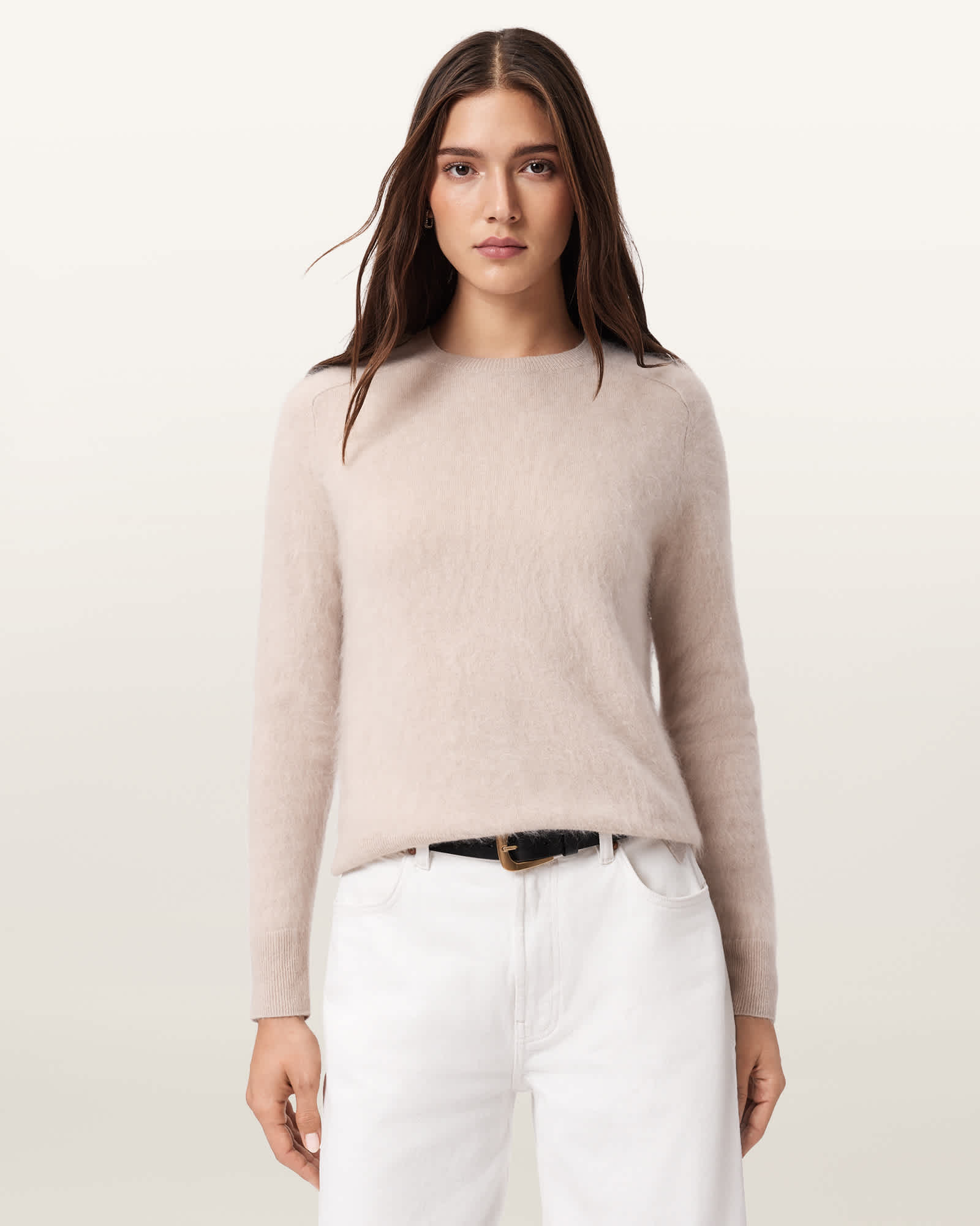 AllSaints Rebel Cashmere Crew Neck Jumper,, Barley White
