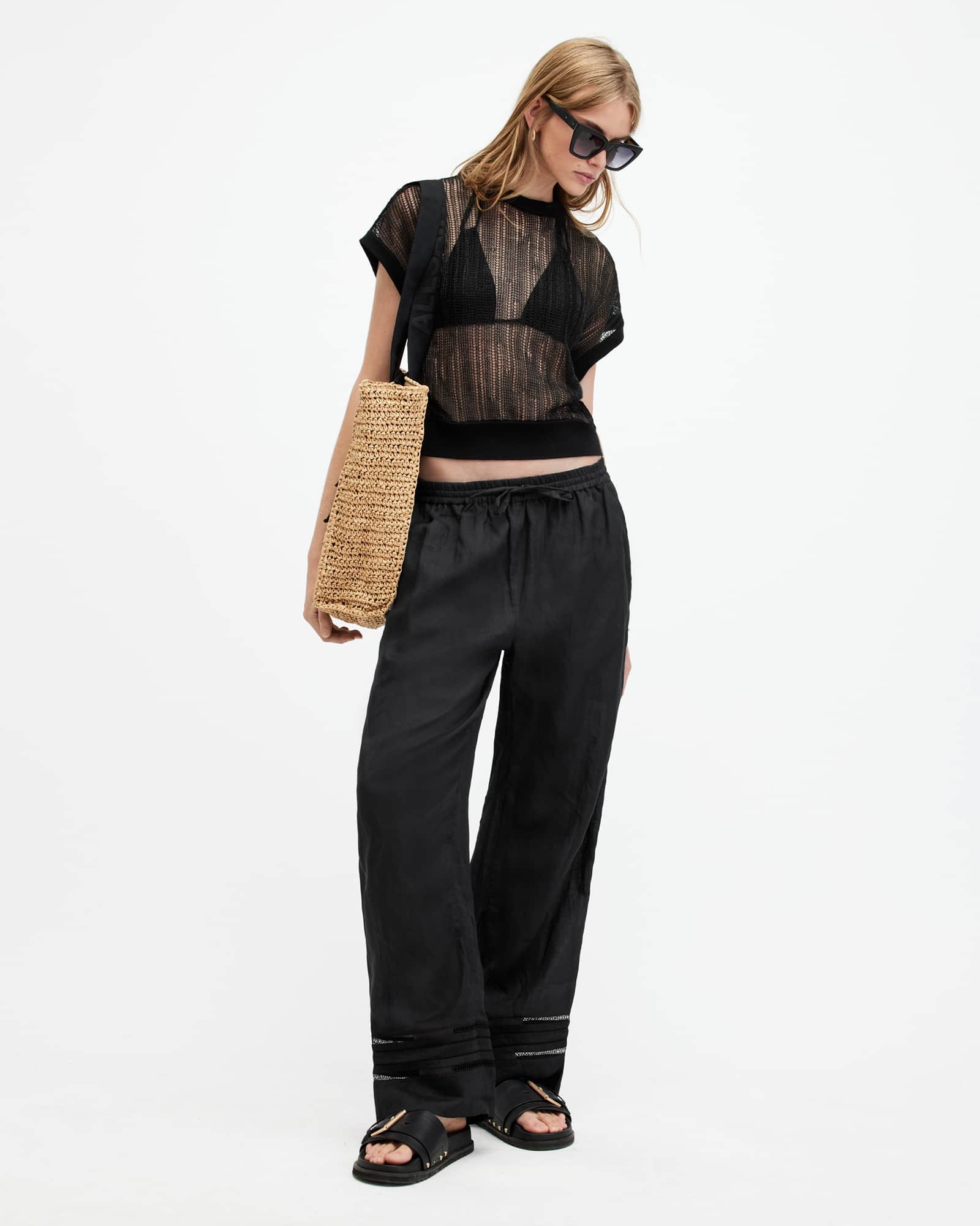 Allsaints Women's Jade Linen Wide Leg Trousers - Size  16