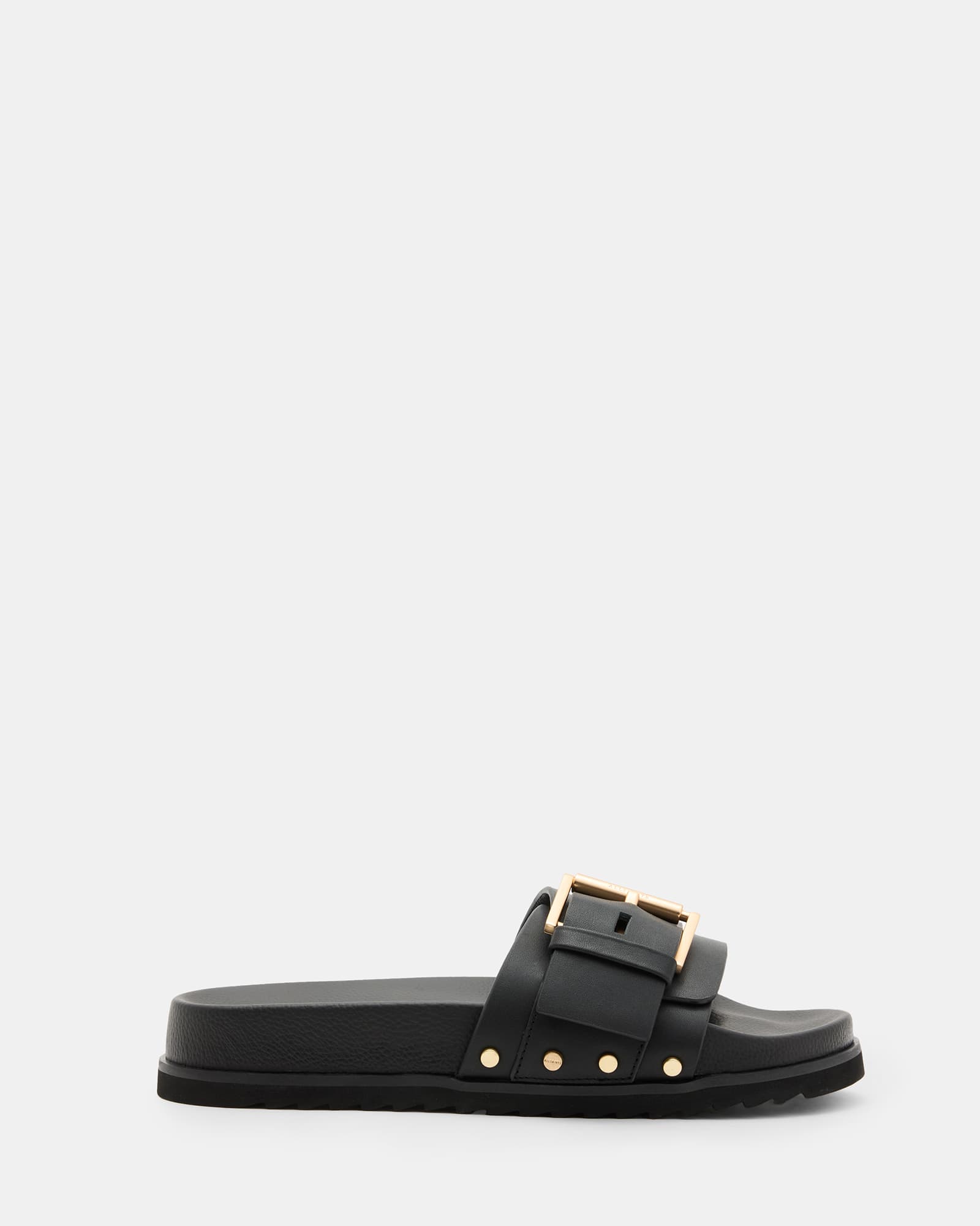 AllSaints Ellie Studded Buckle Leather Sliders