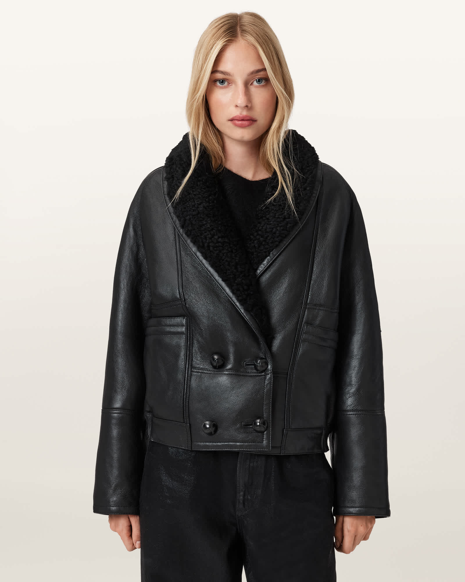AllSaints Women's Charlton Double Breasted Shearling Jacket