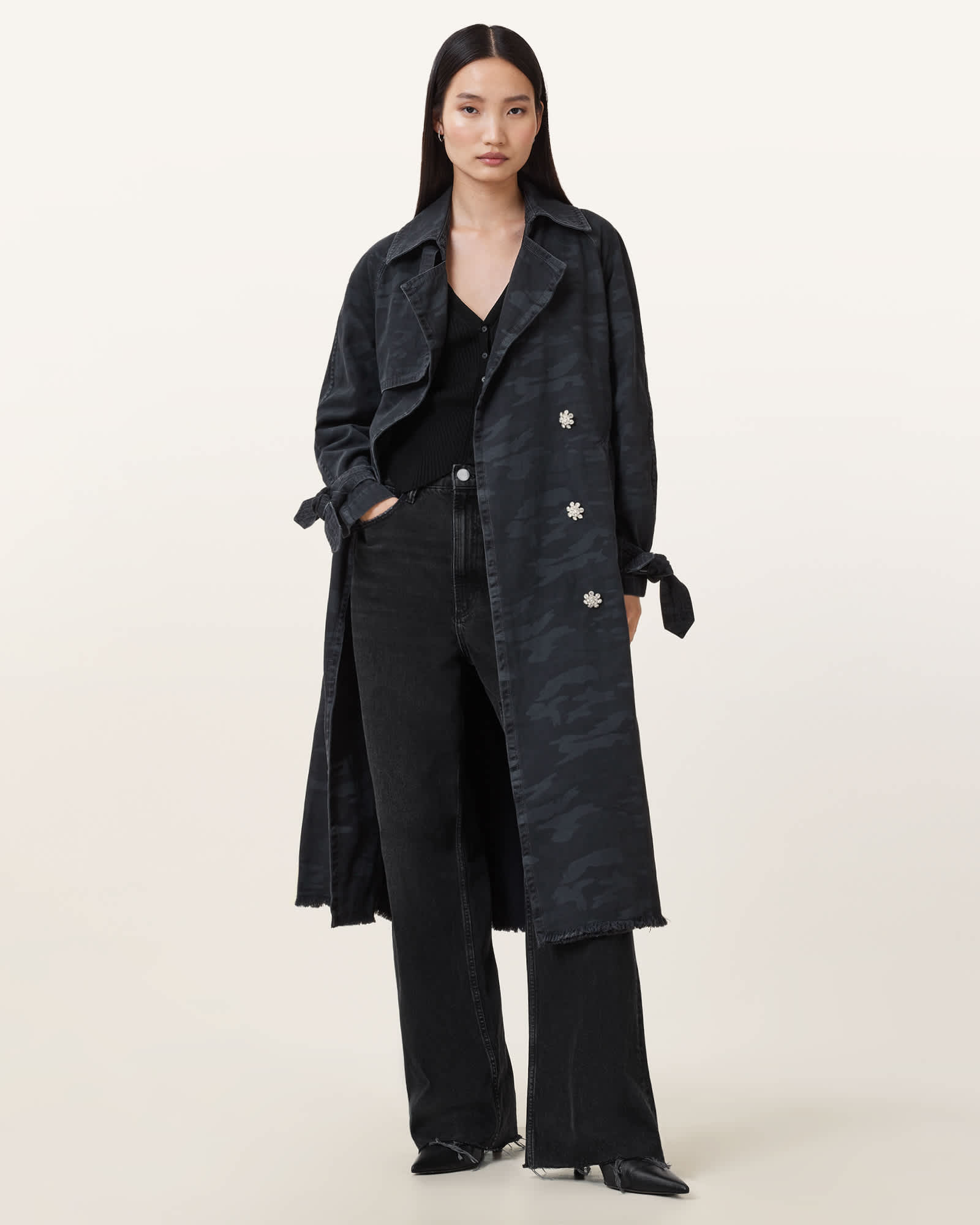 AllSaints Kiki Oversized Trench Coat,, Ink Blue
