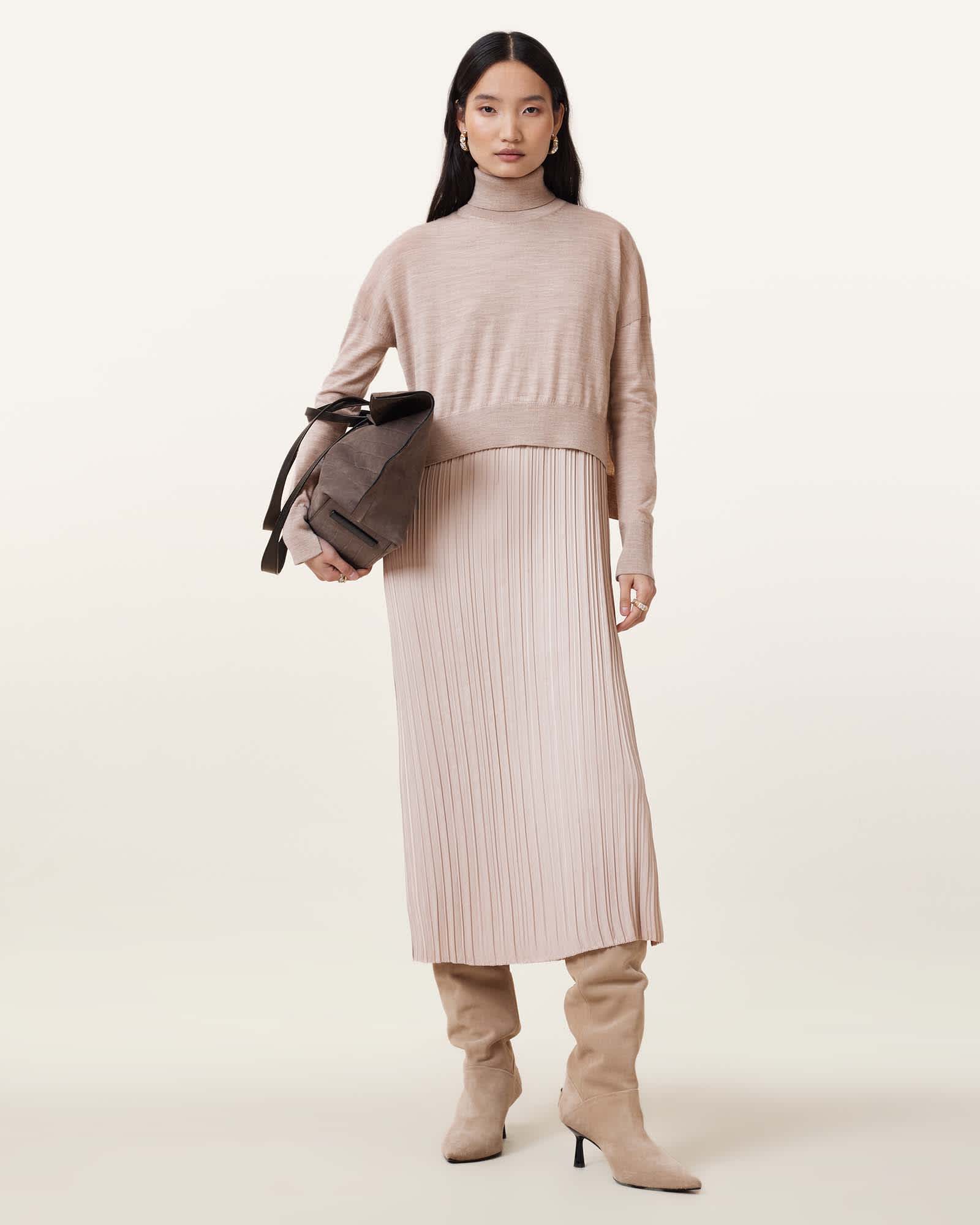 AllSaints Vittoria 2-In-1 Pleated Midi Dress