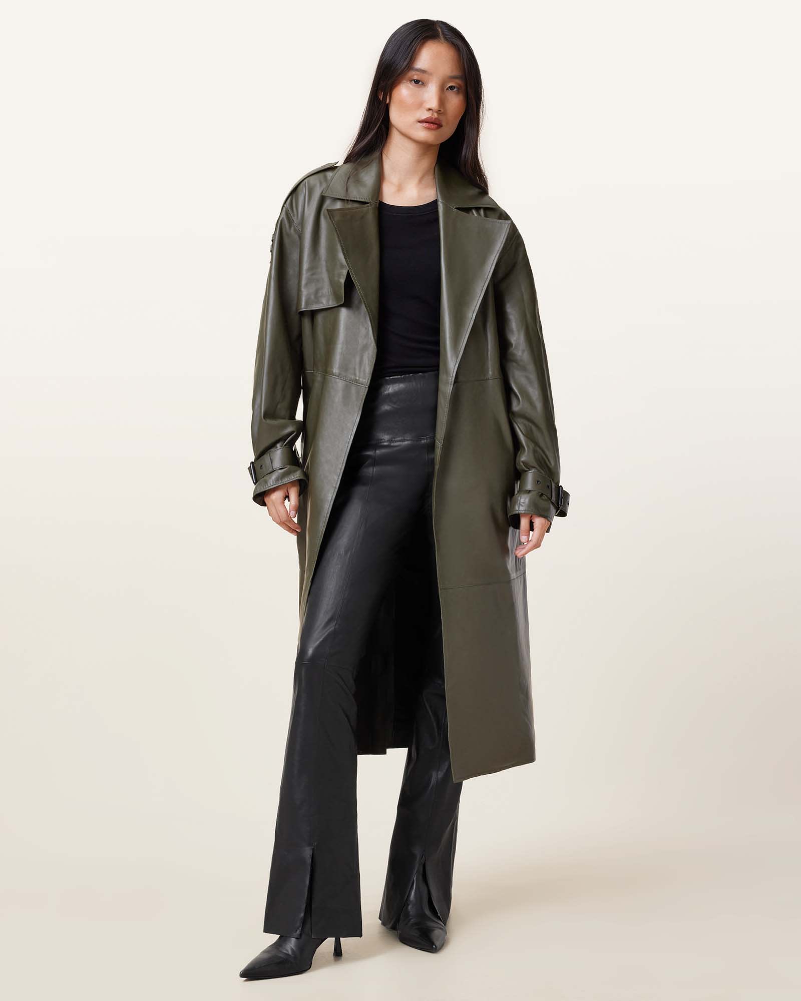 AllSaints Cora High-Rise Leather Flared Leggings