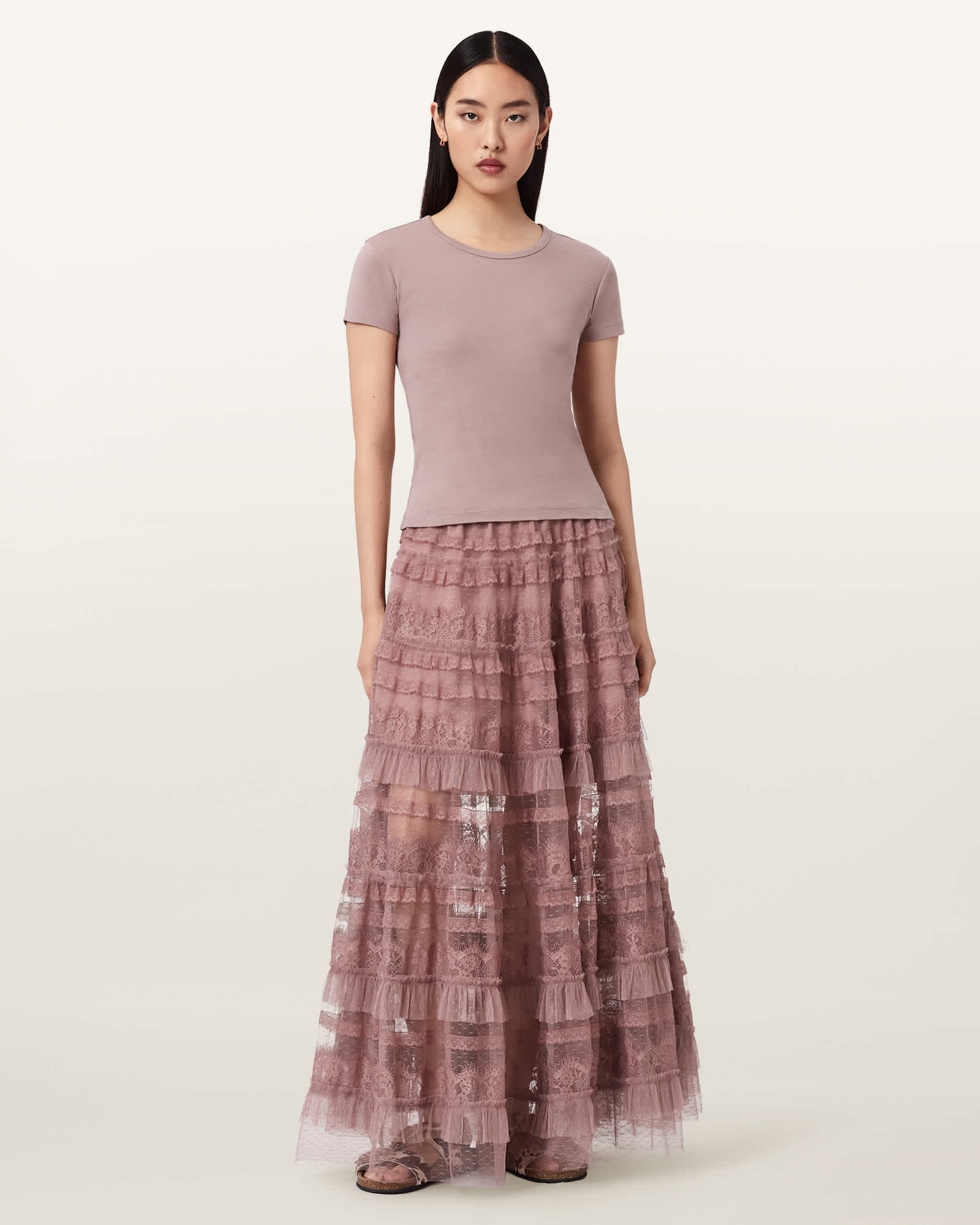 AllSaints Polyester Arlea Tulle Maxi Skirt, Size: UK 12/US 8