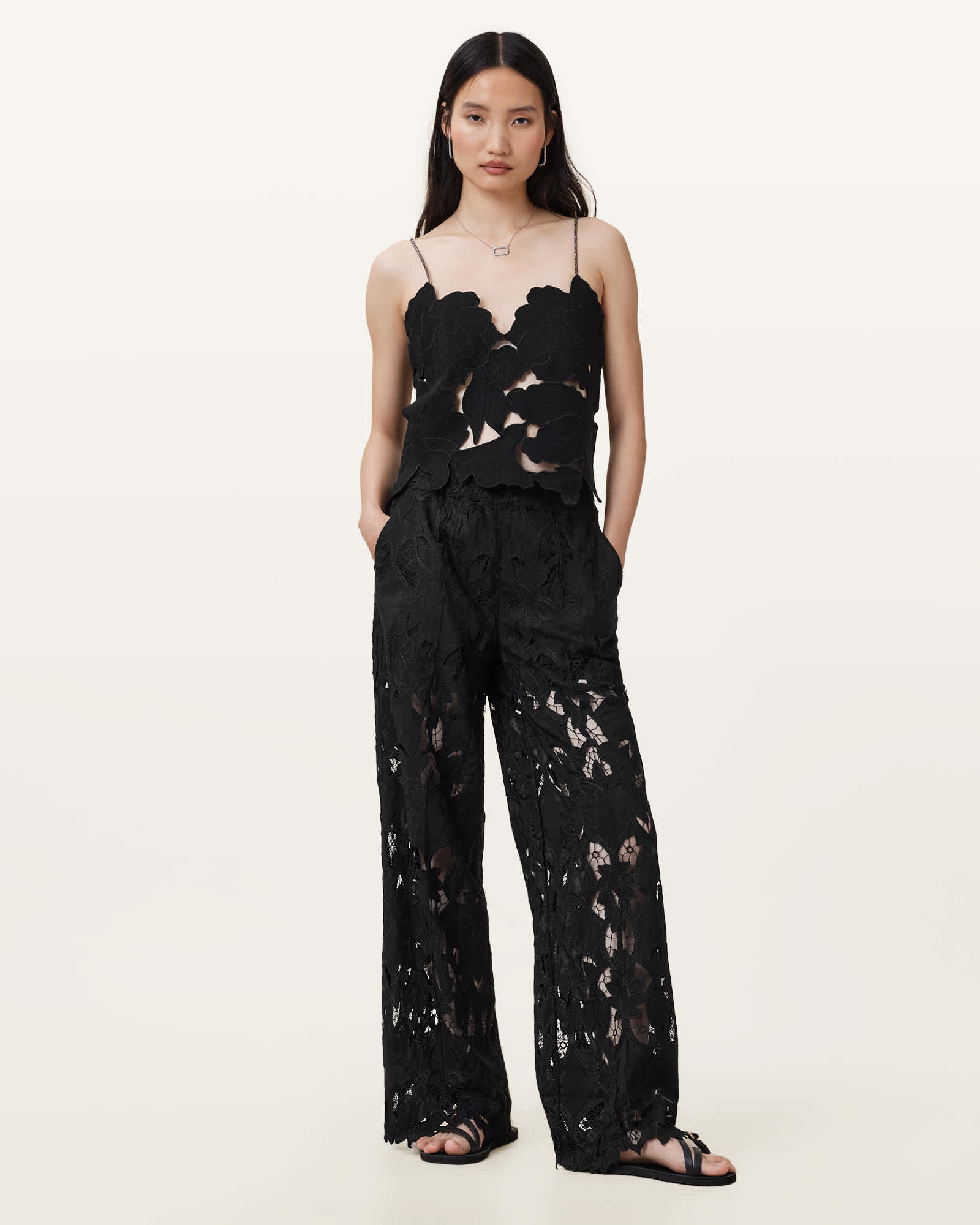 AllSaints Charli Embroidered Straight Fit Pants