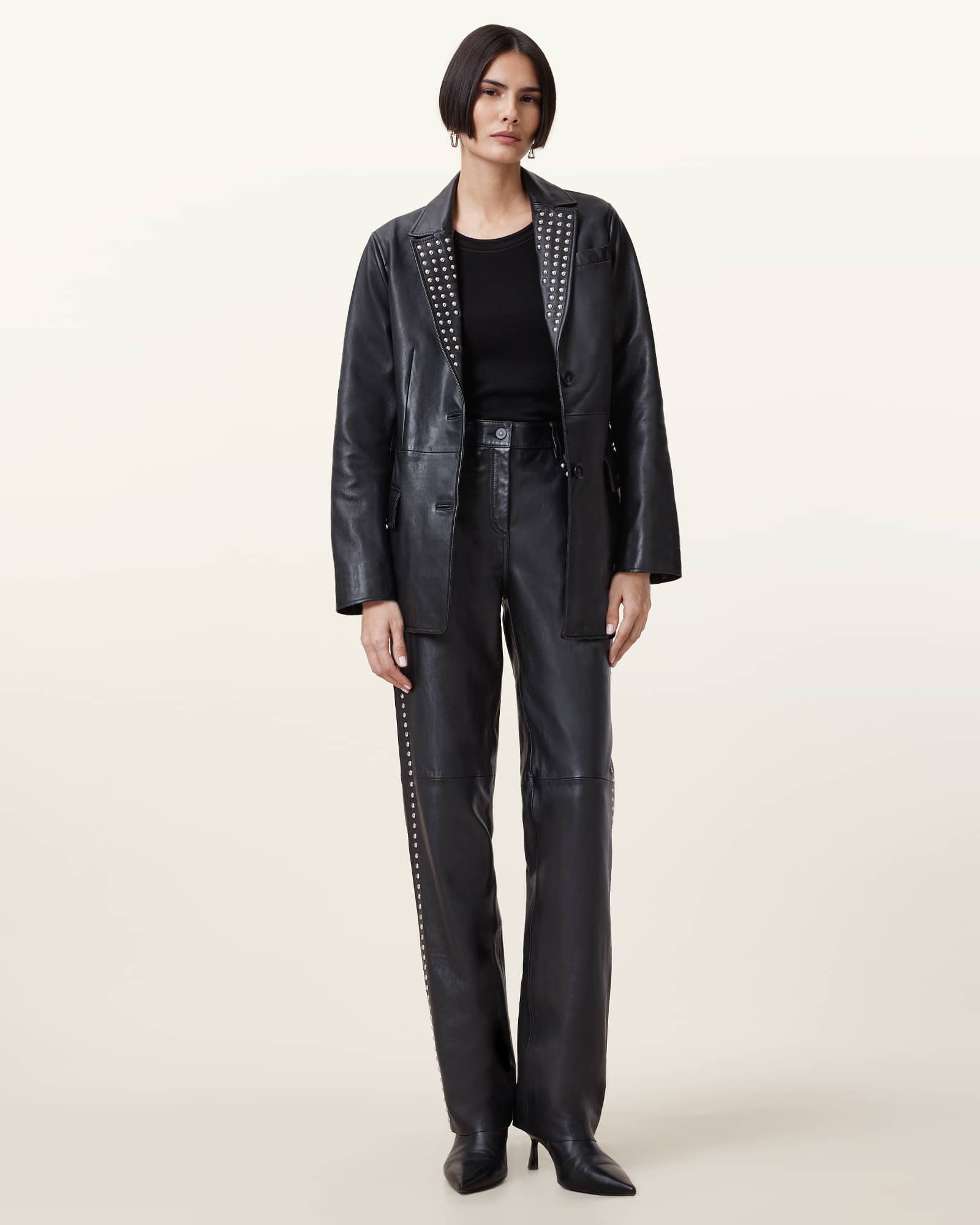 AllSaints Saige Straight Leg Leather Trousers,, Black