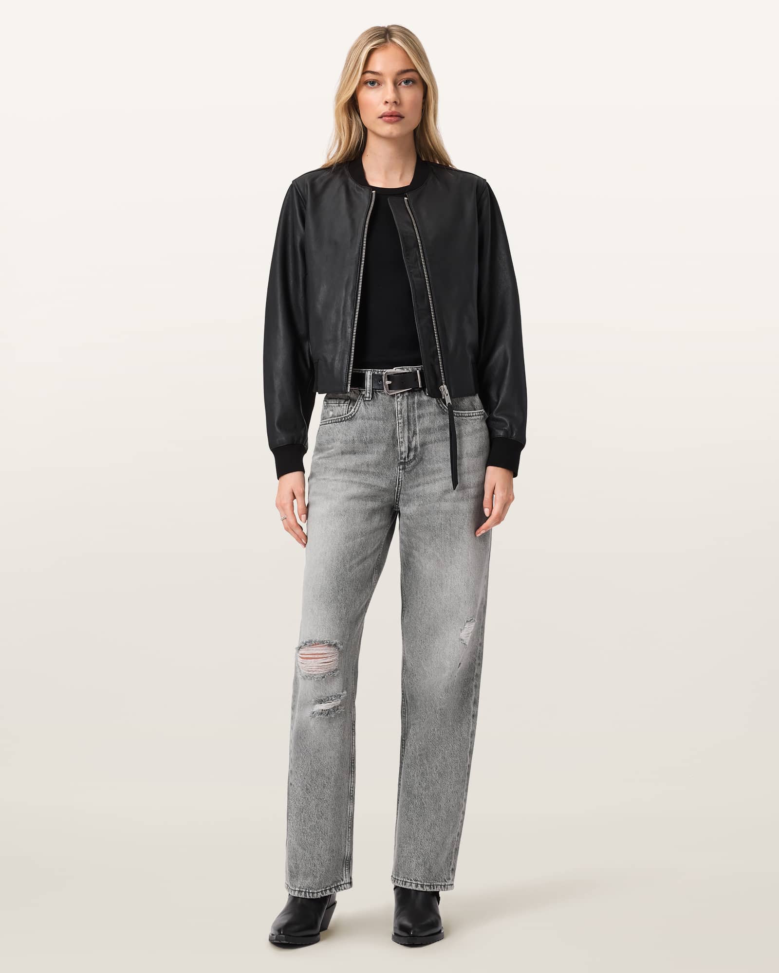AllSaints Brooklyn Straight Leg Denim Jeans,, Destroy Grey