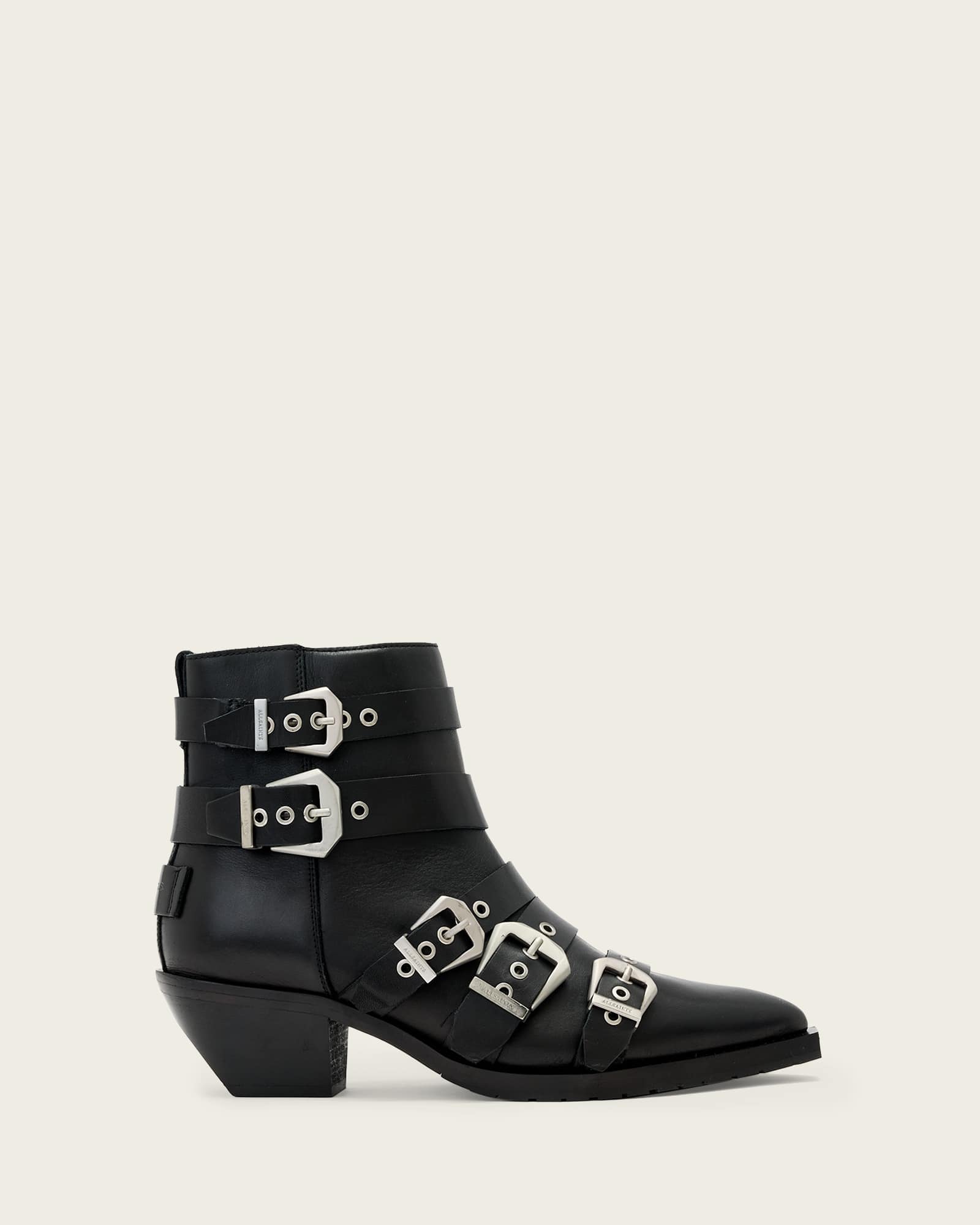 AllSaints Jane Leather Buckle Boots,, Black