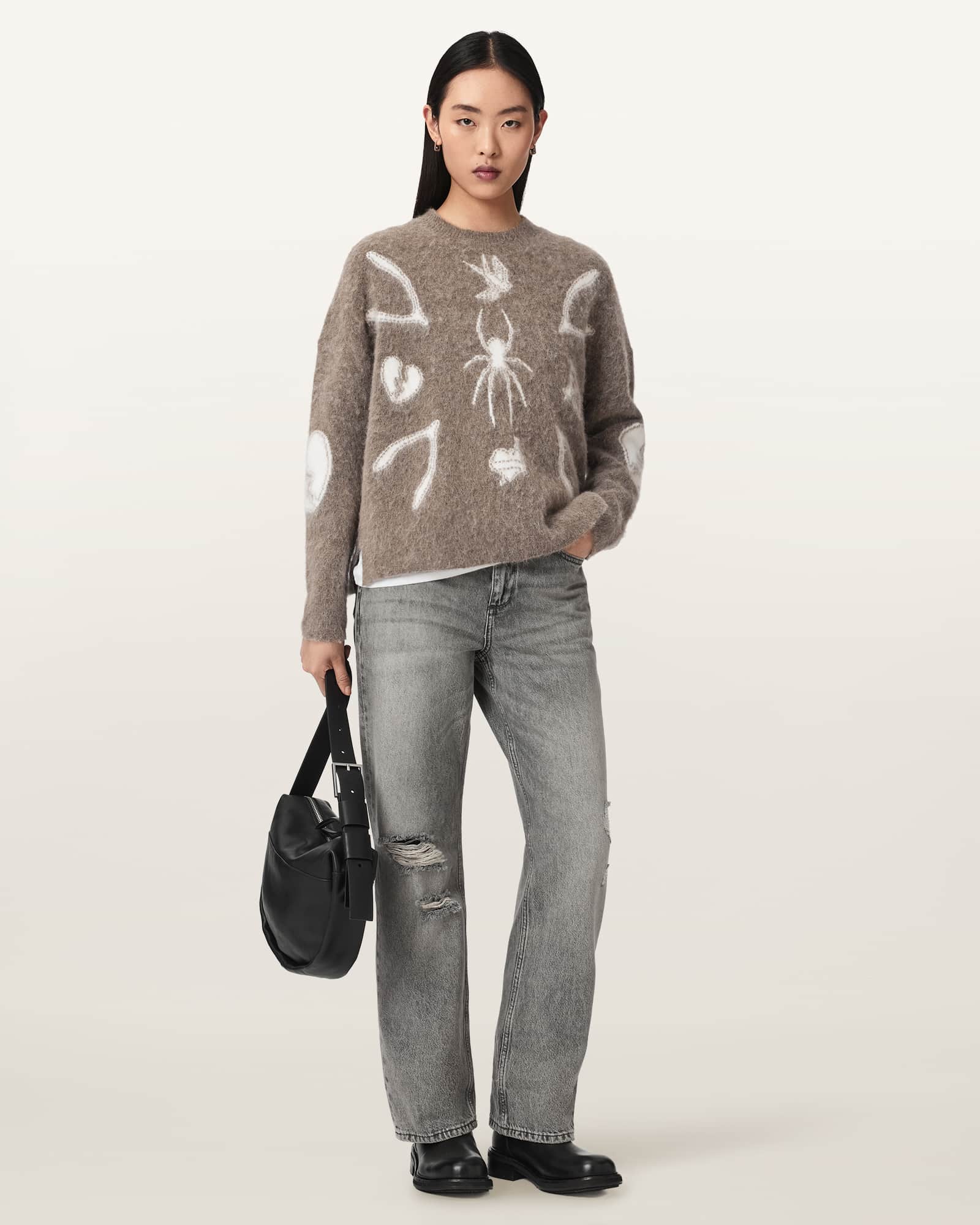AllSaints Women's Charm Alpaca-Blend Sweater, Brown, Size: XS