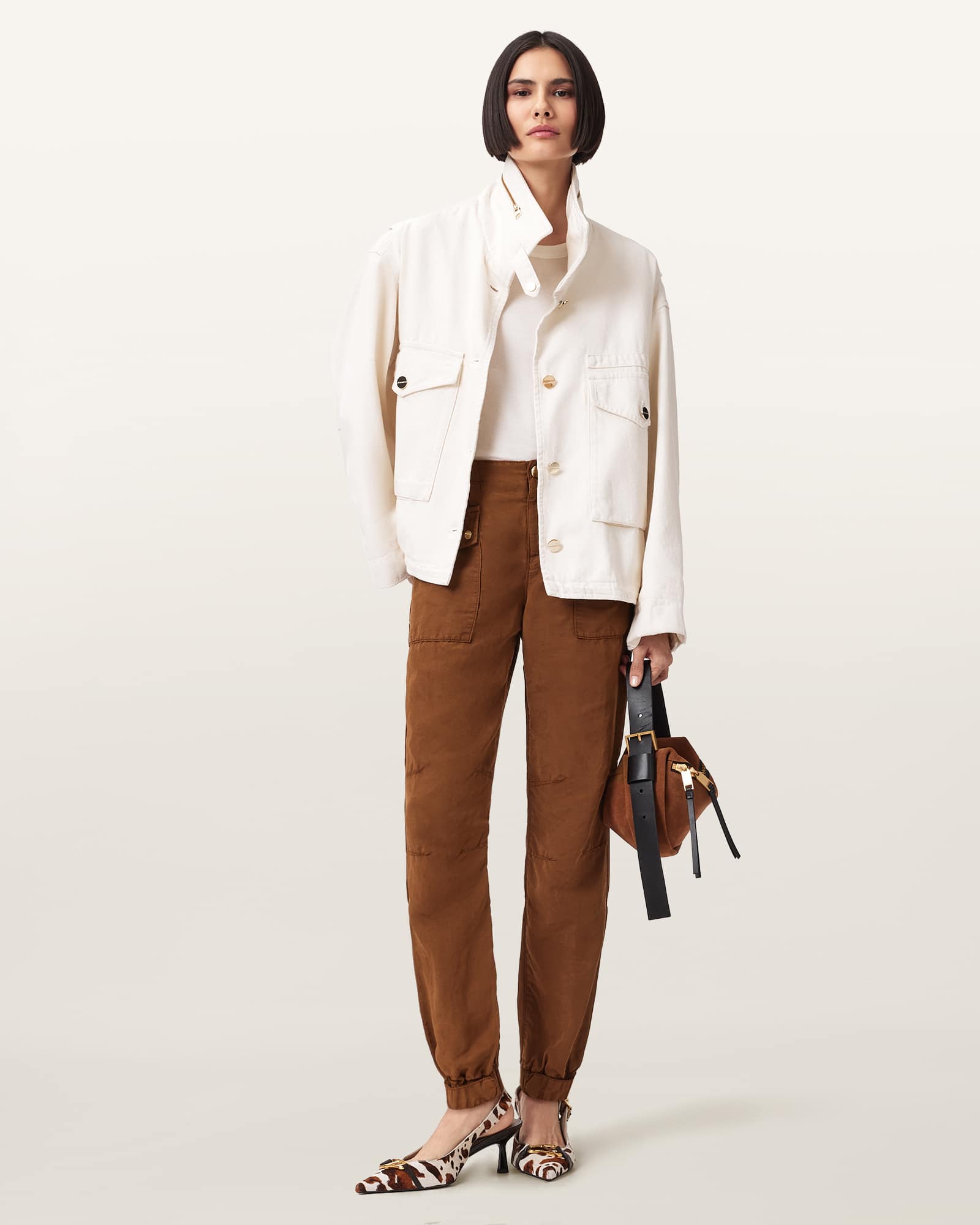 AllSaints Val Cargo Linen Blend Trousers,, Brown