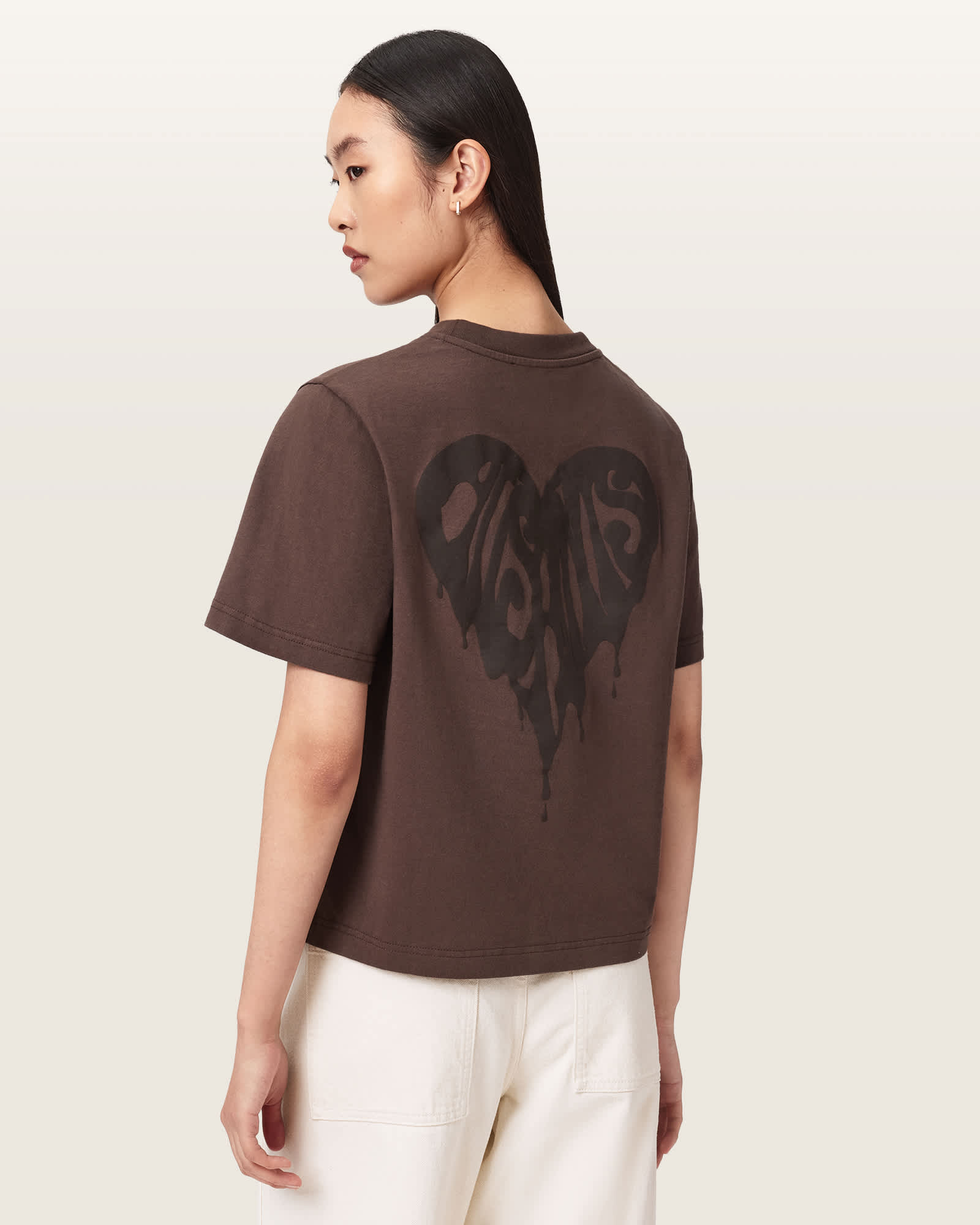 AllSaints Lisa Trip Graphic Boxy T-Shirt,, Brown