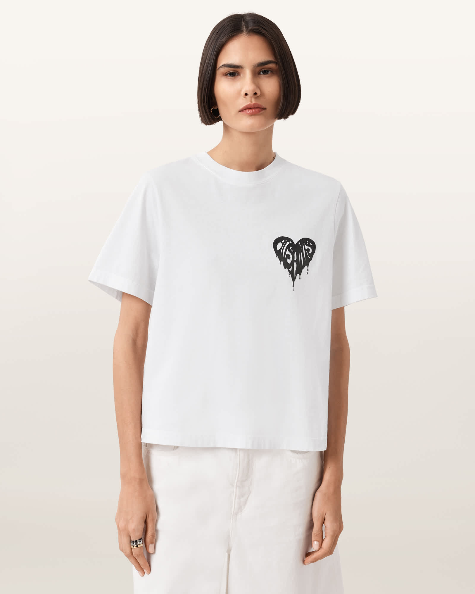 Allsaints Lisa Trip Graphic Boxy T-shirt In White
