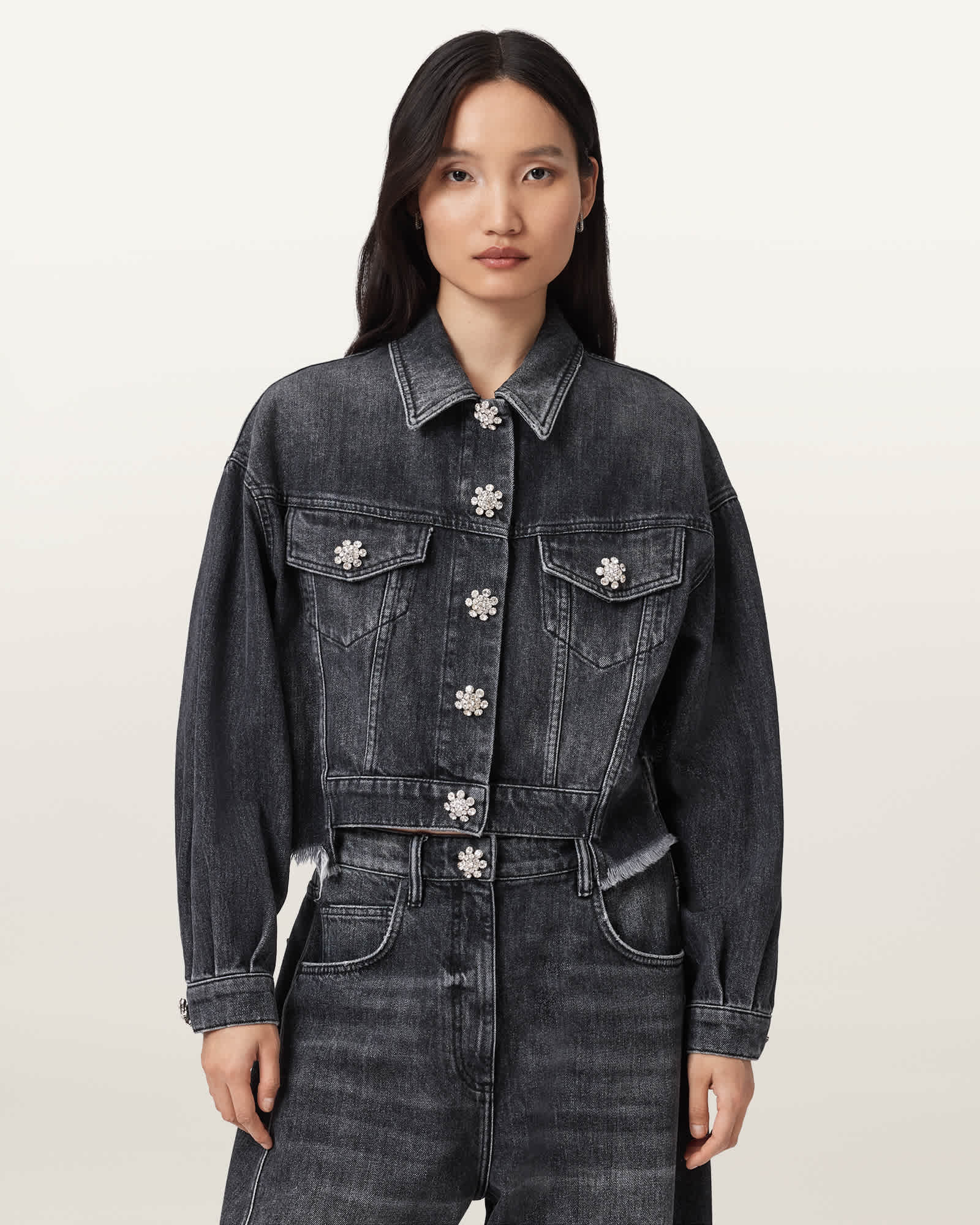AllSaints Cotton Beth Denim Trucker Jacket, Size: UK 12/US 8