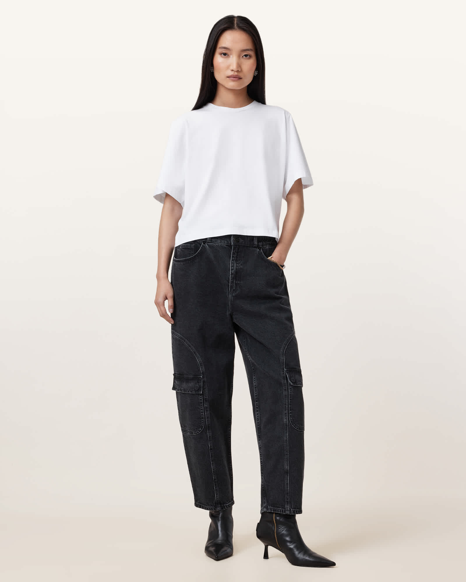 Allsaints Women's Daisy Mae Tapered Leg Cargo Denim Jeans - Size  6