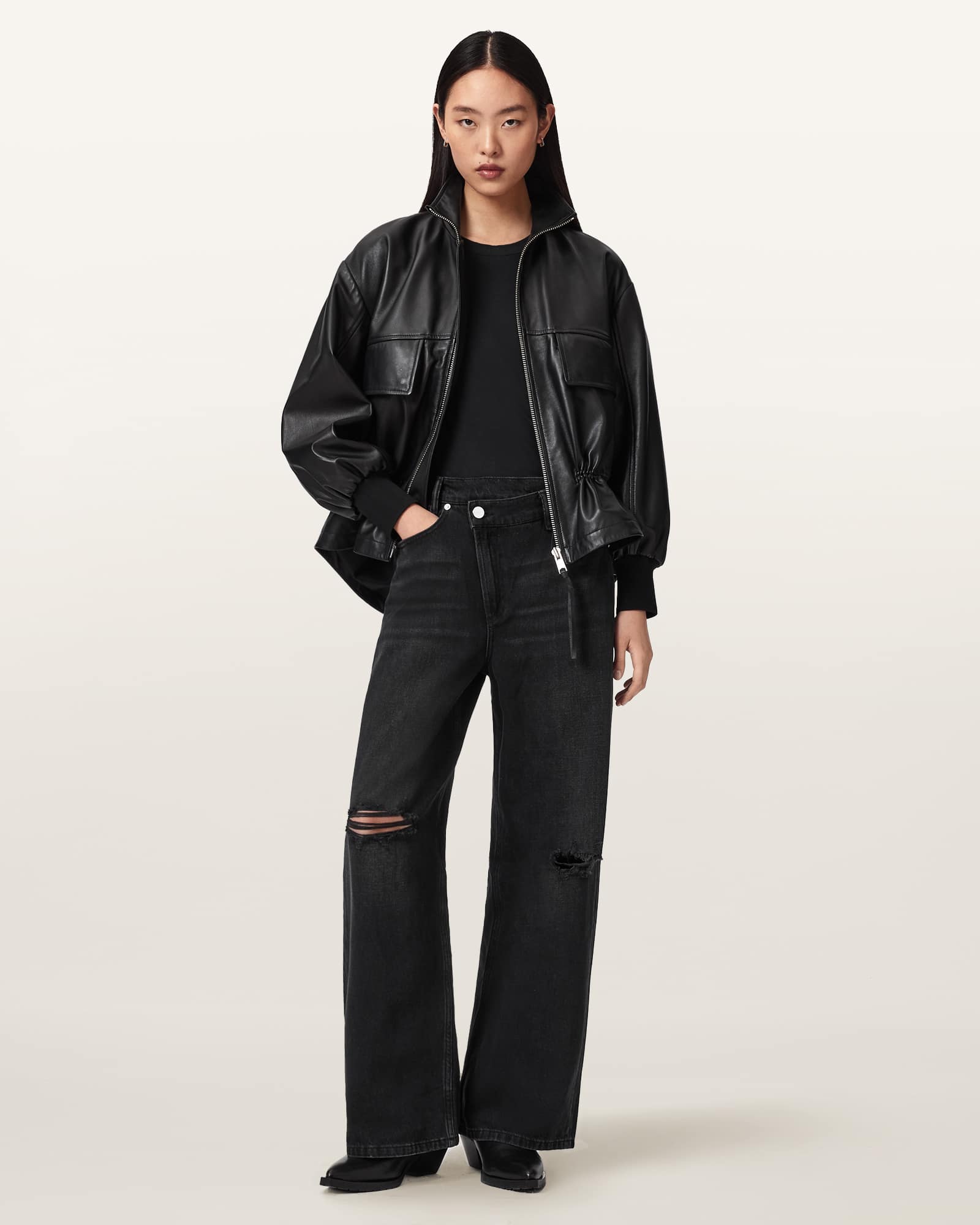 Allsaints Women's Aki Mid Crossover Ripped Jeans - Size  29