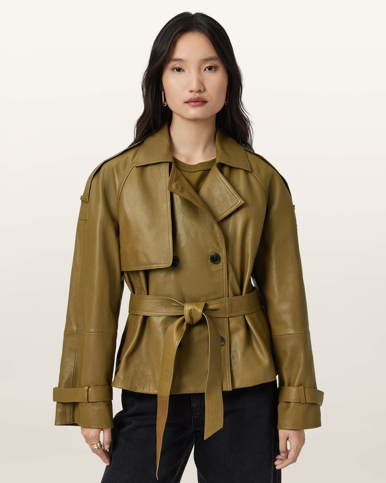 Allsaints Reed Cropped Leather Trench