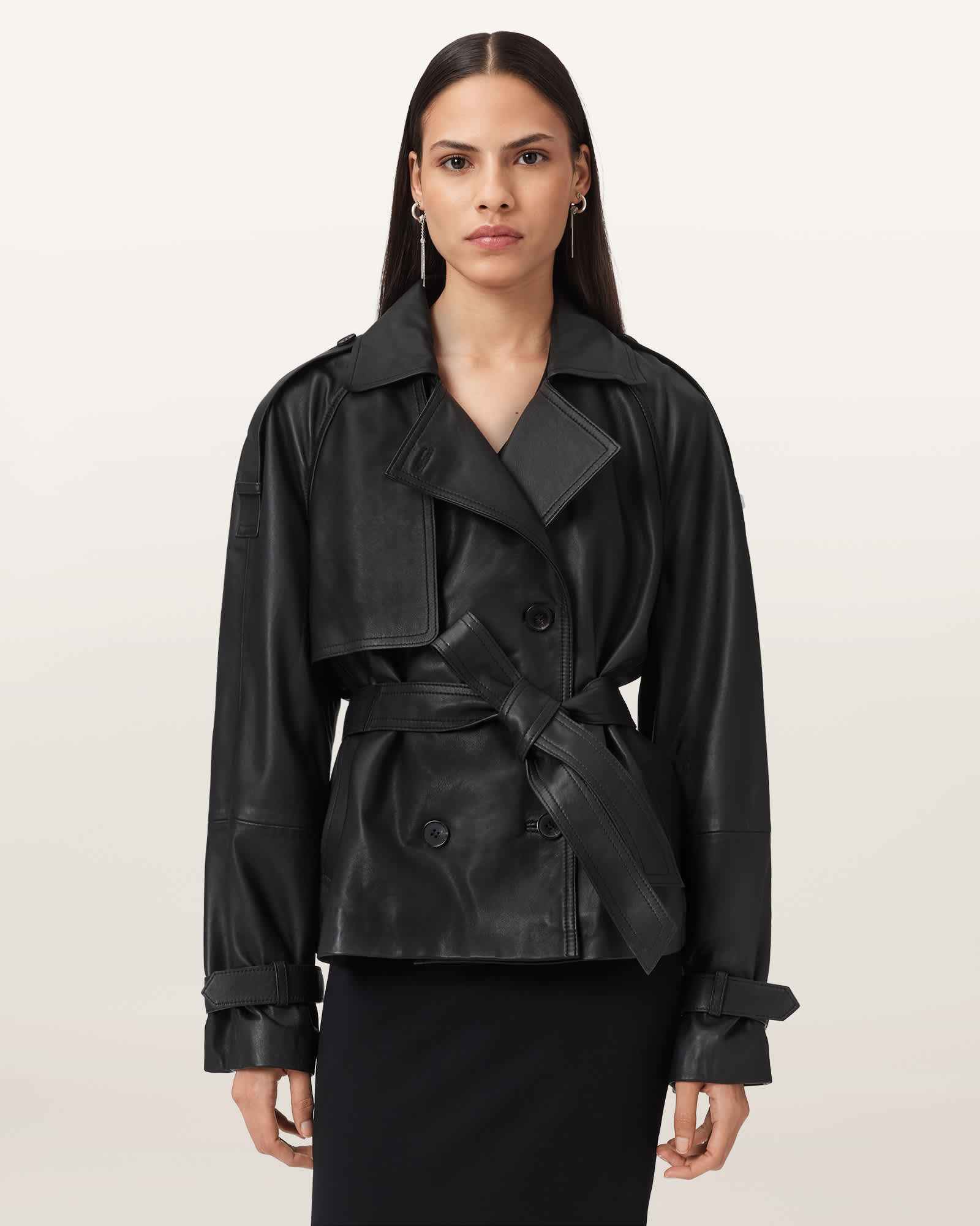 AllSaints Reed Cropped Leather Trench