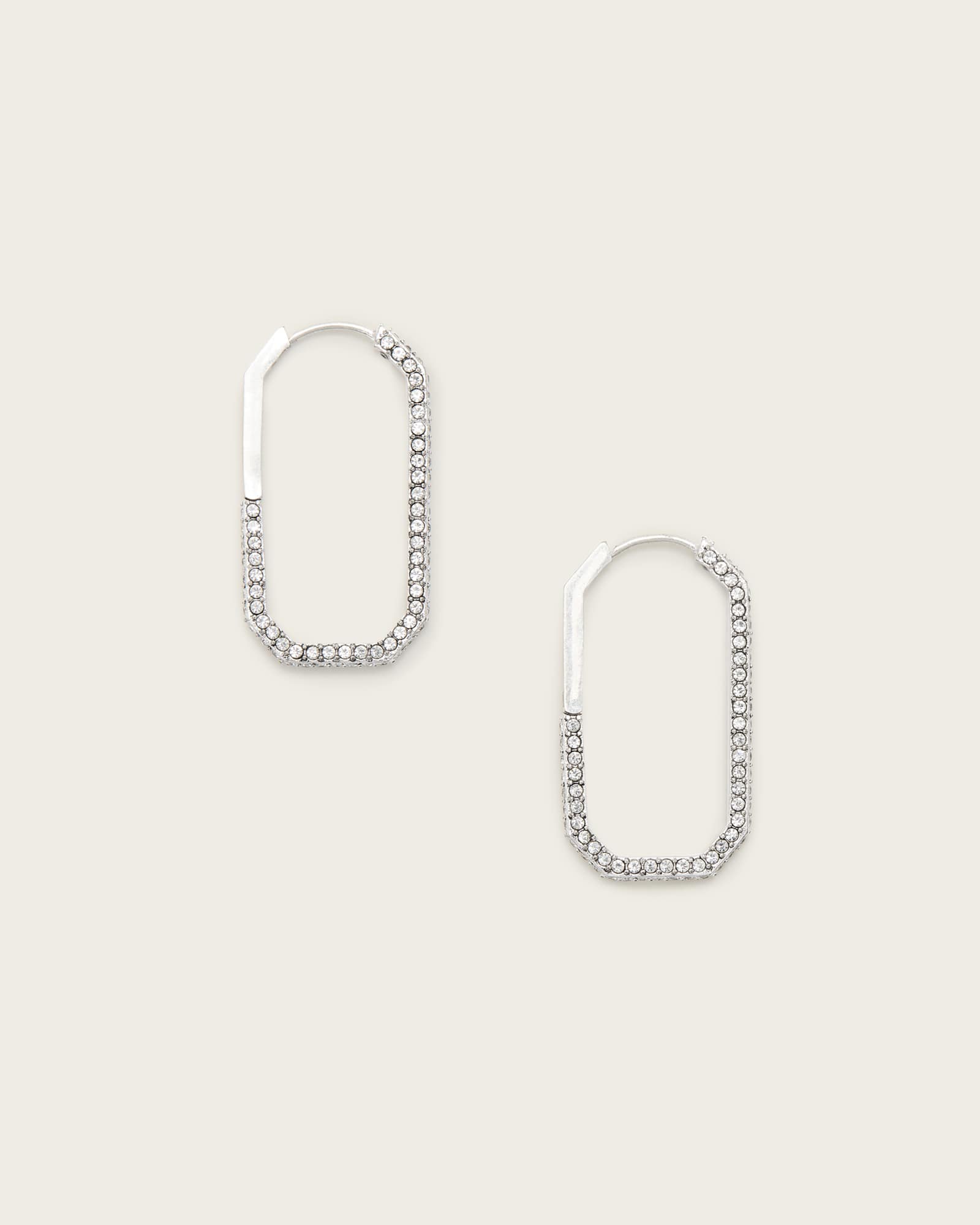 AllSaints Hattie Crystal Hex Hoop Earrings,, Warm Silver