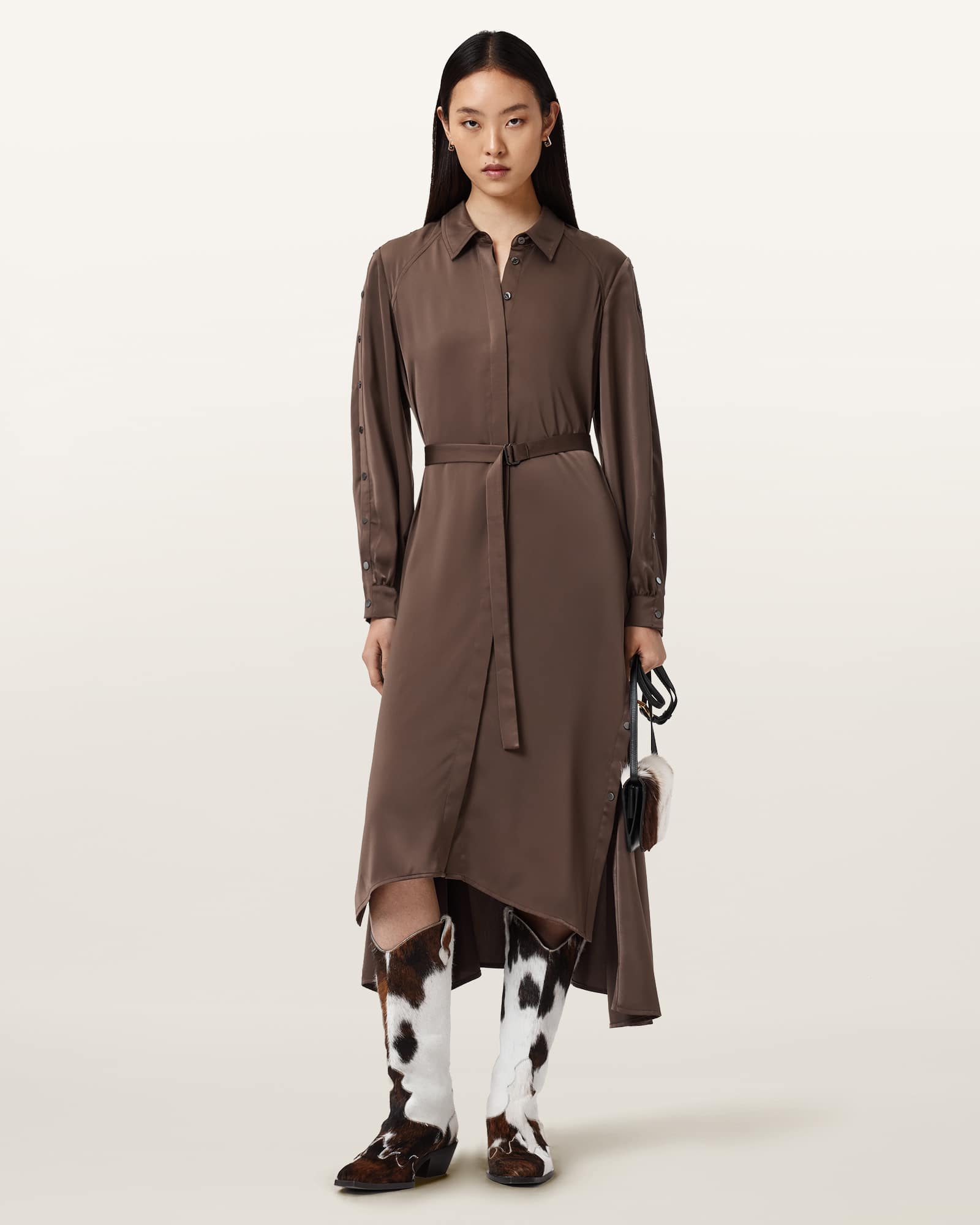 AllSaints Lexi Midi Dress,, Pot Brown