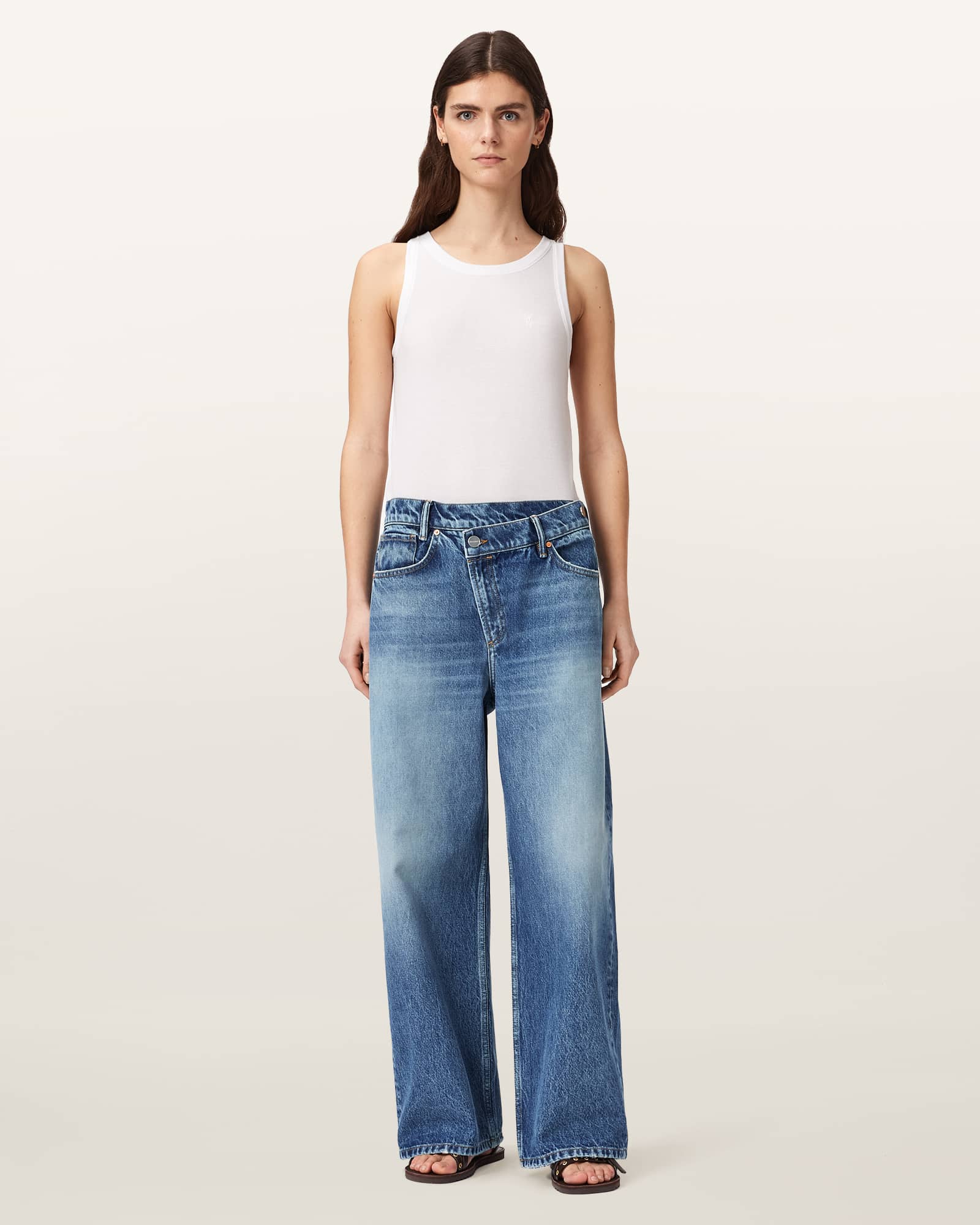 Allsaints Women's Blue Aki Wide Leg Crossover Jeans - Size  30