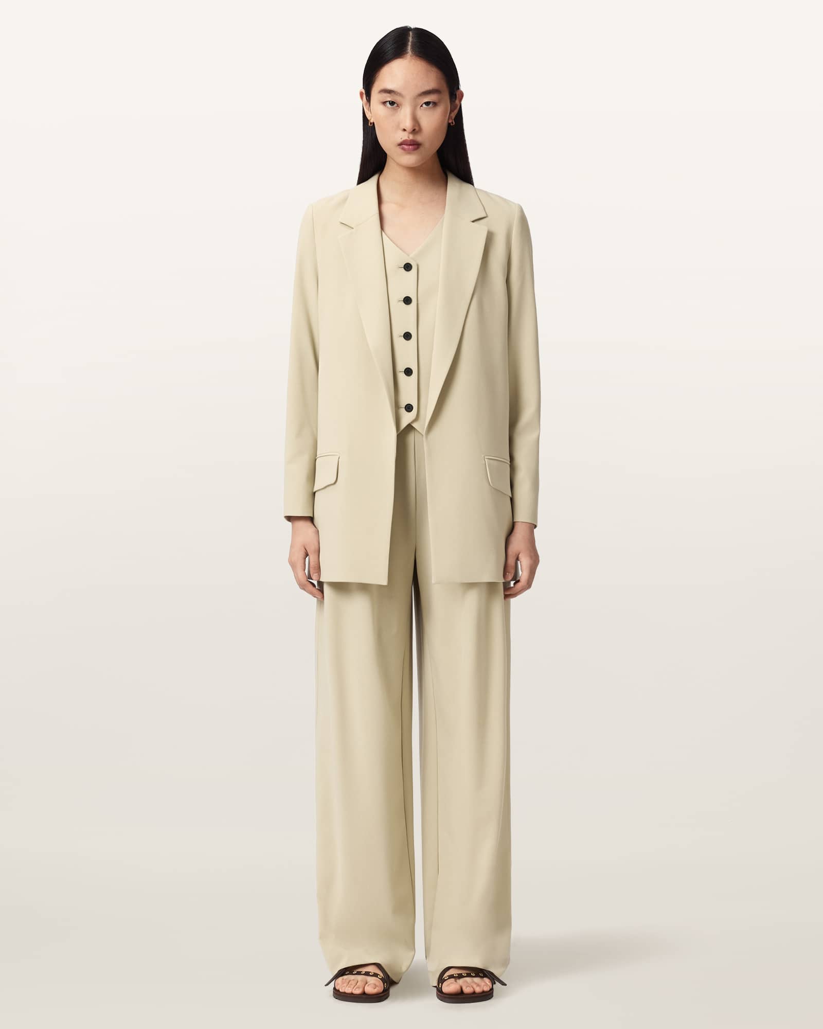 Allsaints Women's Green Aleida Lightweight Wide-Leg Trousers - Size  16