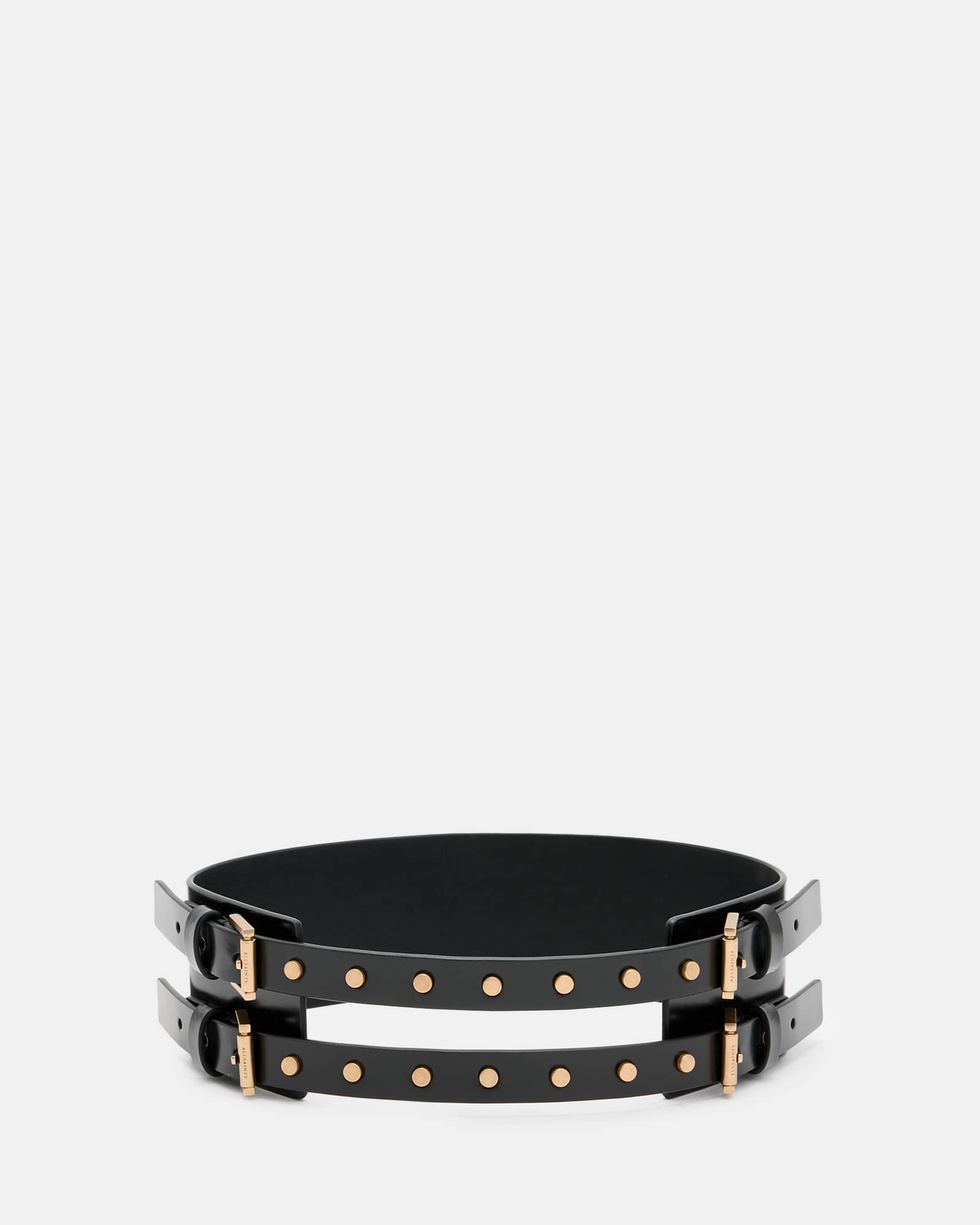 Allsaints Women's Gold Elodie Double Buckle Leather Waist Belt - Size  Xs