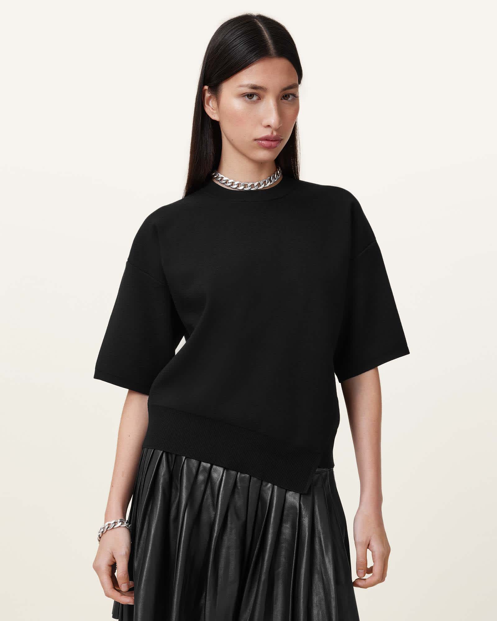 AllSaints Remi Knitted Tee,, Black