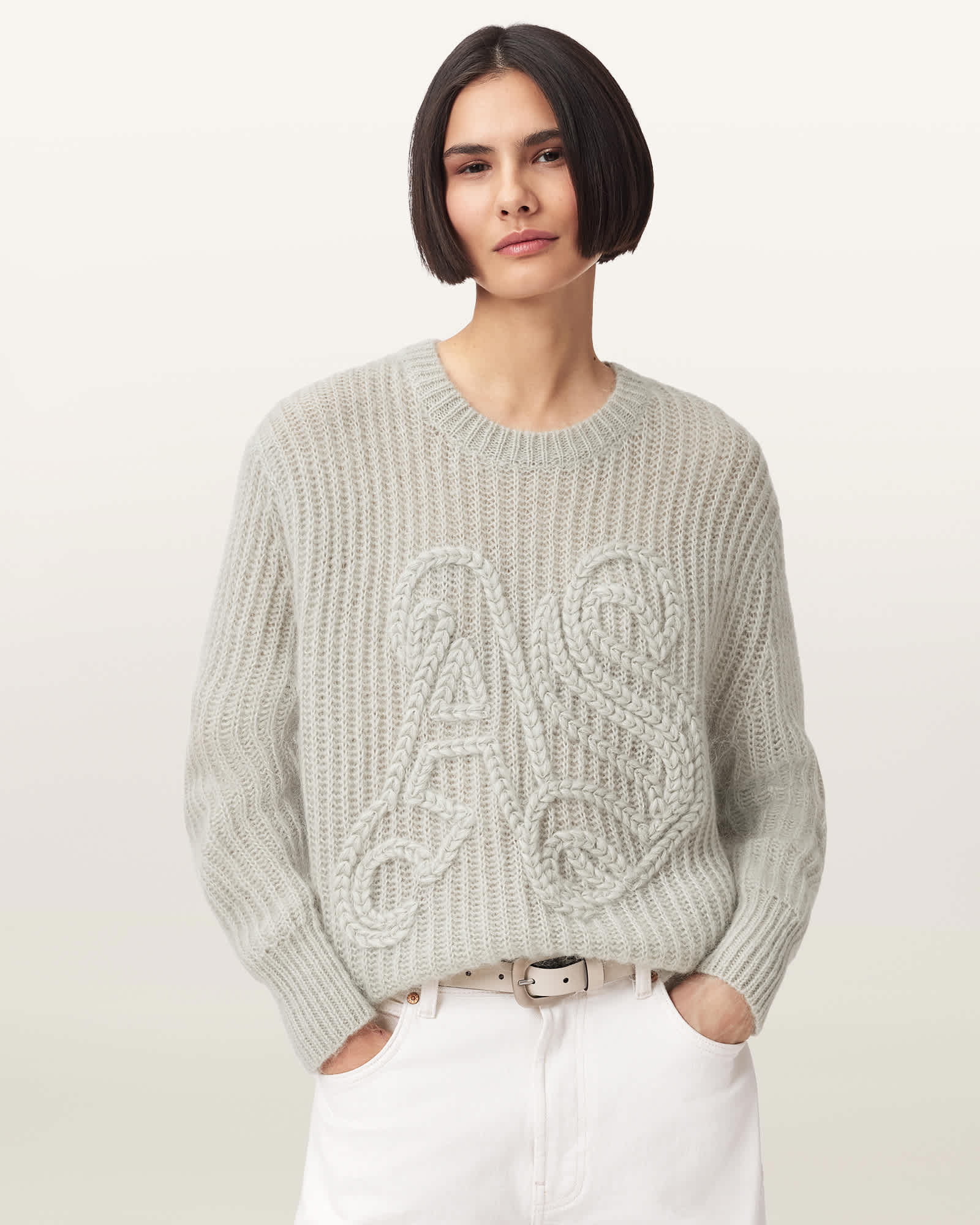 AllSaints Chain AllSaints Embroidered Jumper,, Pale Laurel Green