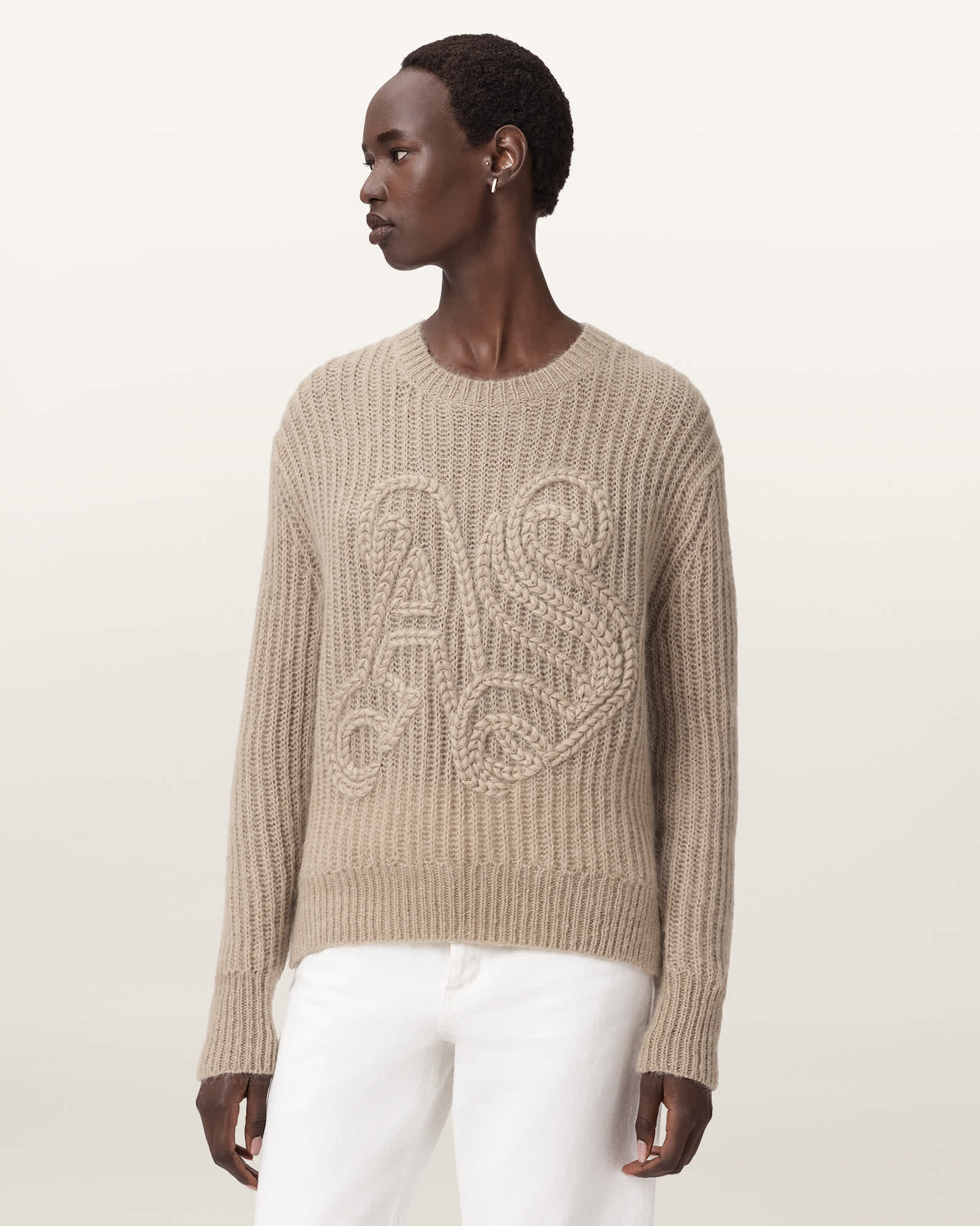 AllSaints Chain AllSaints Embroidered Jumper,, Barley White