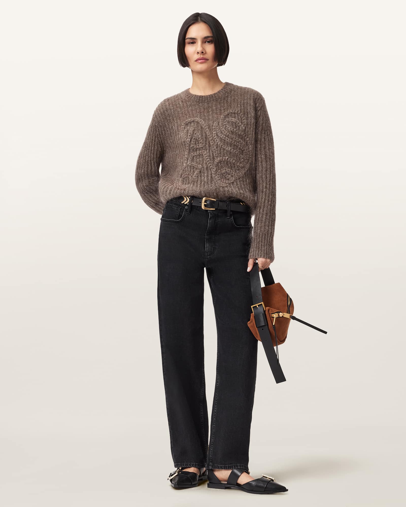 AllSaints Chain AllSaints Embroidered Jumper,, Wolf Brown
