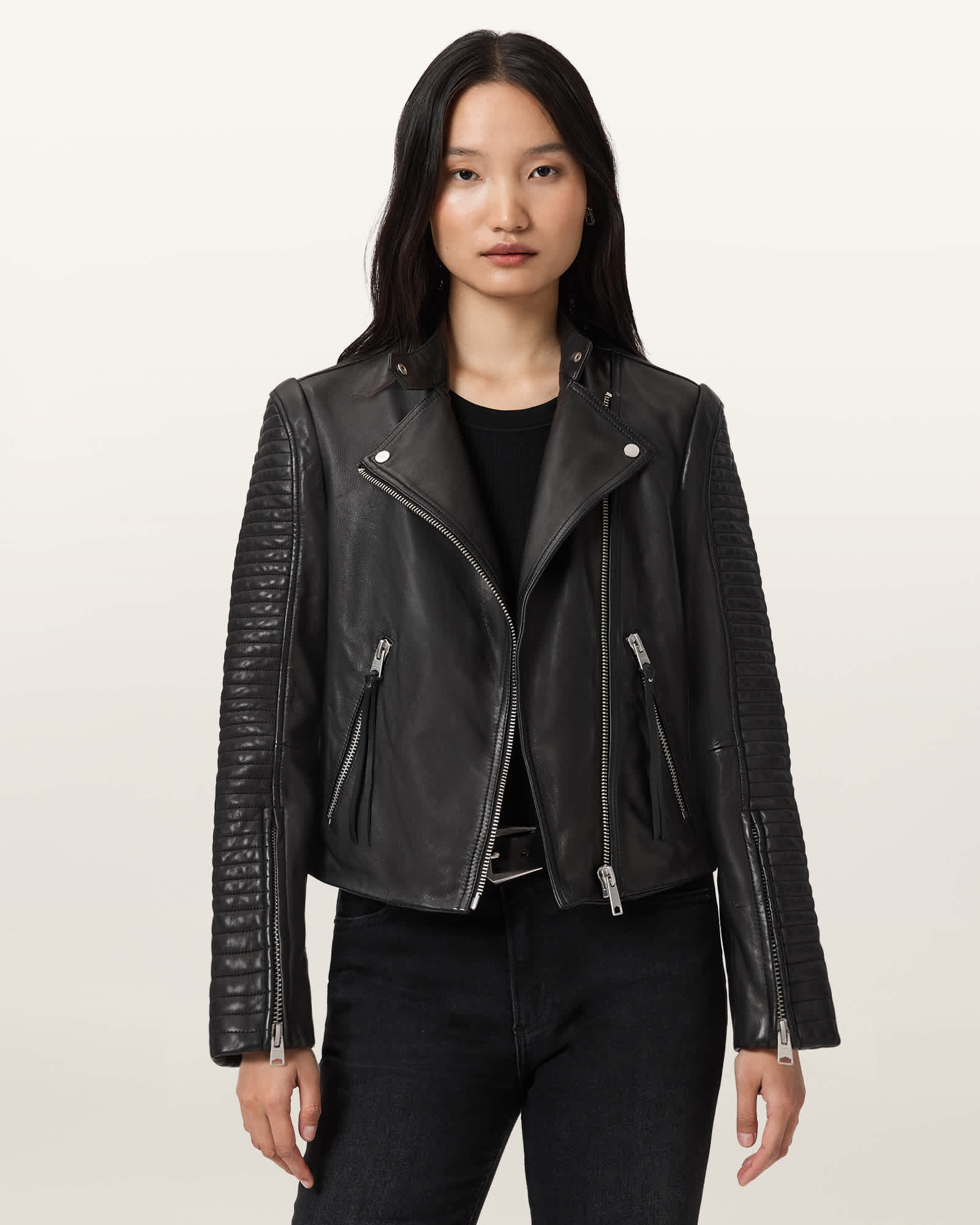 Allsaints Raul Leather Biker Jacket In Black