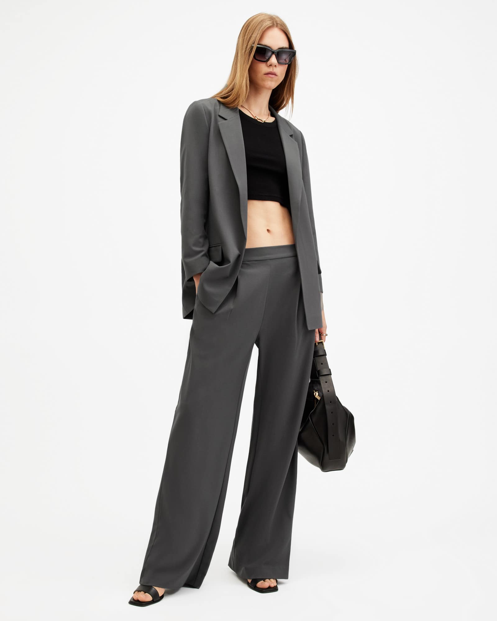 Allsaints Women's Aleida Lightweight Wide Leg Trousers - Size  16