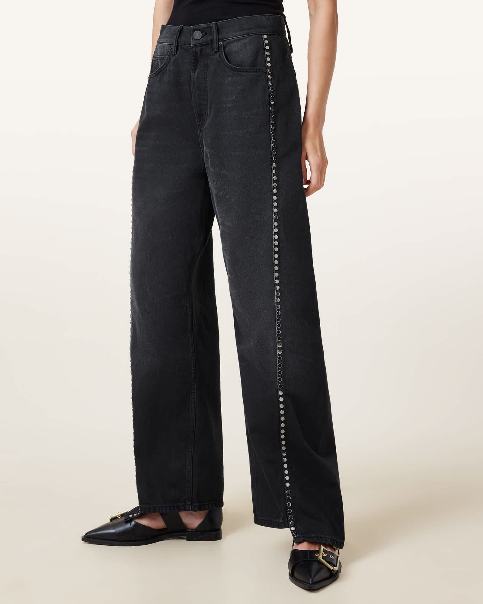 Allsaints Women's Frankie Studded Wide Leg Jeans - Size  30