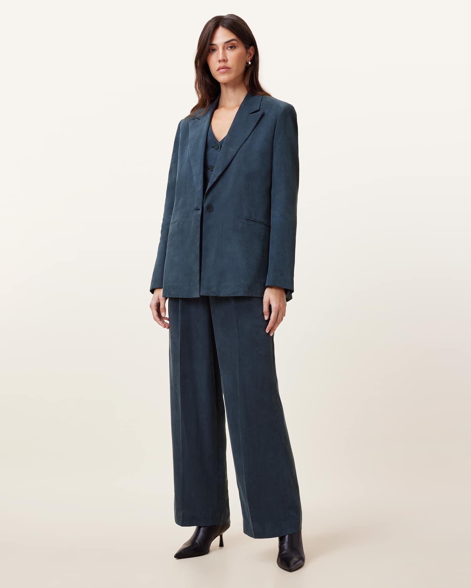 AllSaints Averie Tencel Wide Leg Trousers,, Blueberry Blue